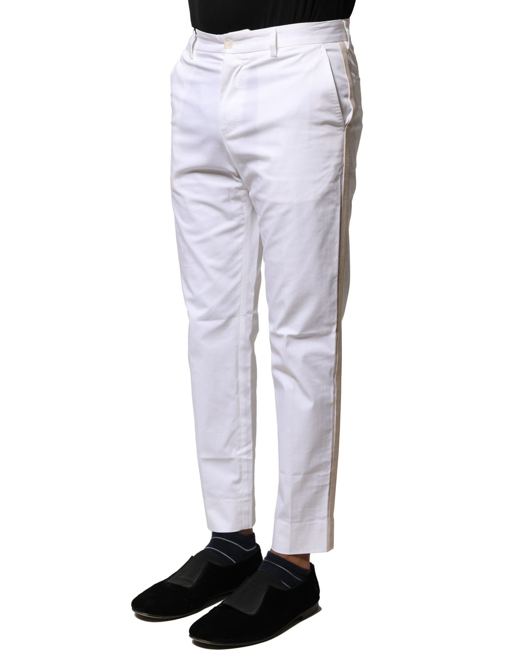 Dolce & Gabbana White Cotton Straight Logo Men Pants | Regal Royce
