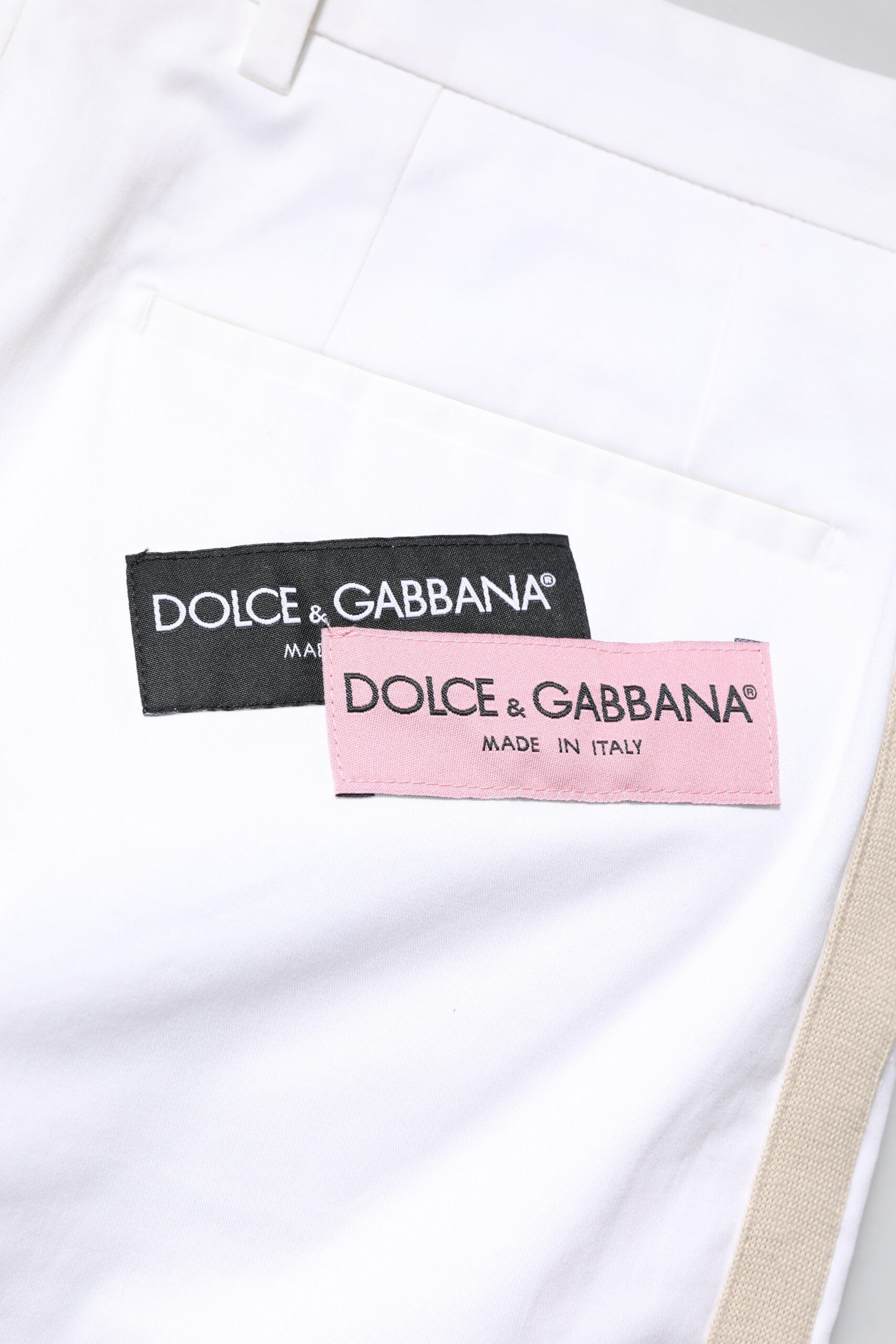 Dolce & Gabbana White Cotton Straight Logo Men Pants | Regal Royce