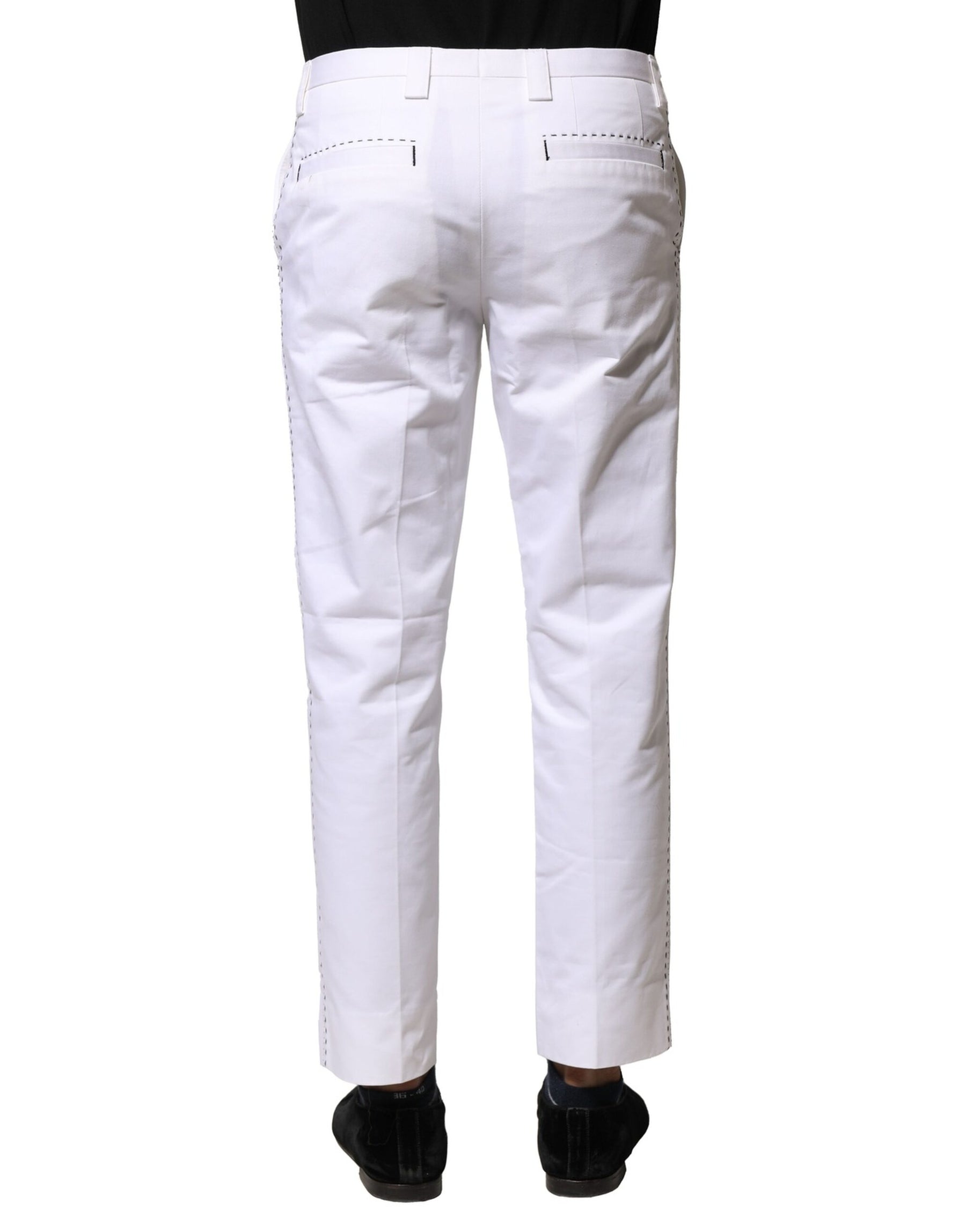 Dolce & Gabbana White Cotton Straight Logo Men Pants | Regal Royce