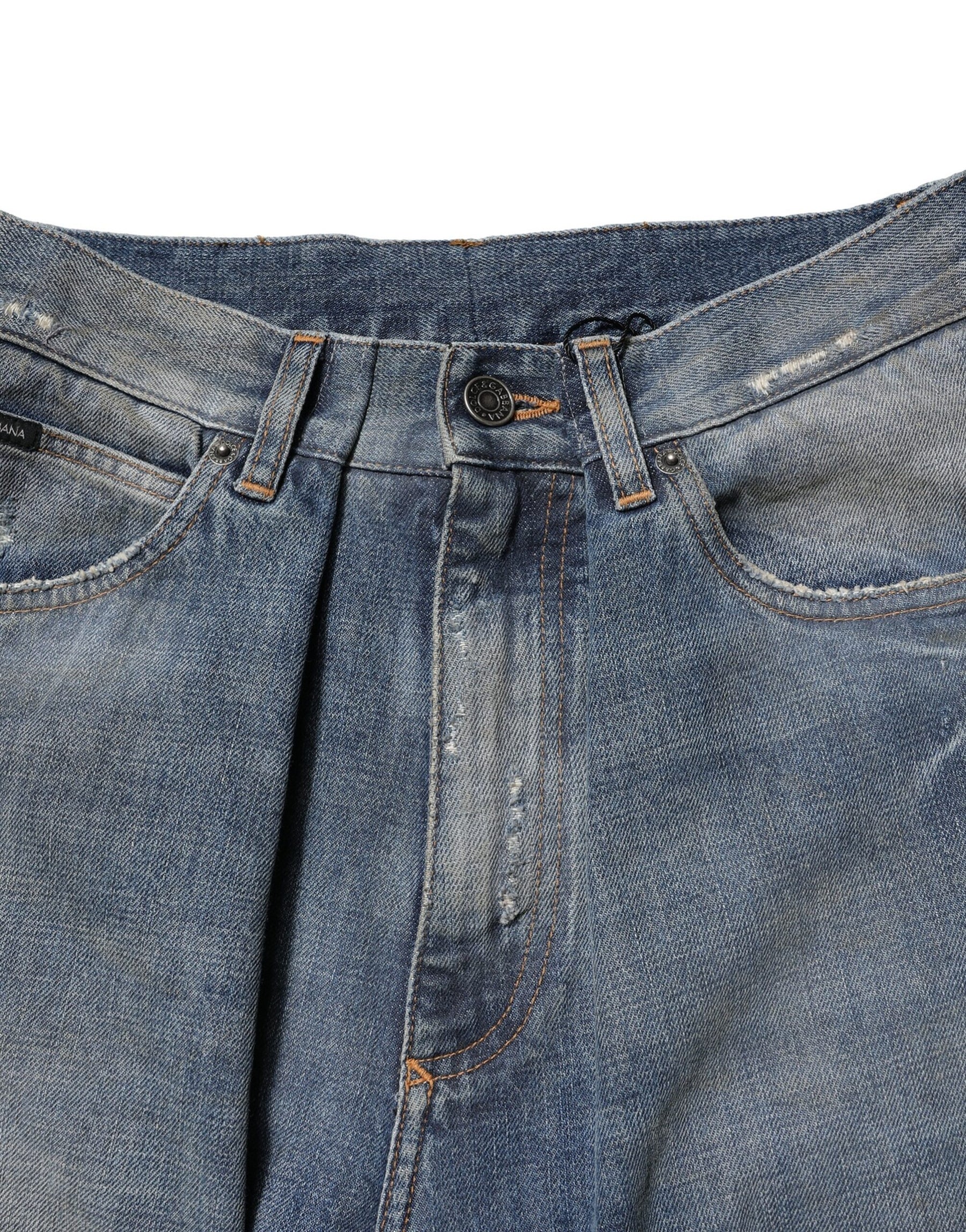 Dolce & Gabbana Blue Cotton Tattered Men Denim Jeans | Regal Royce