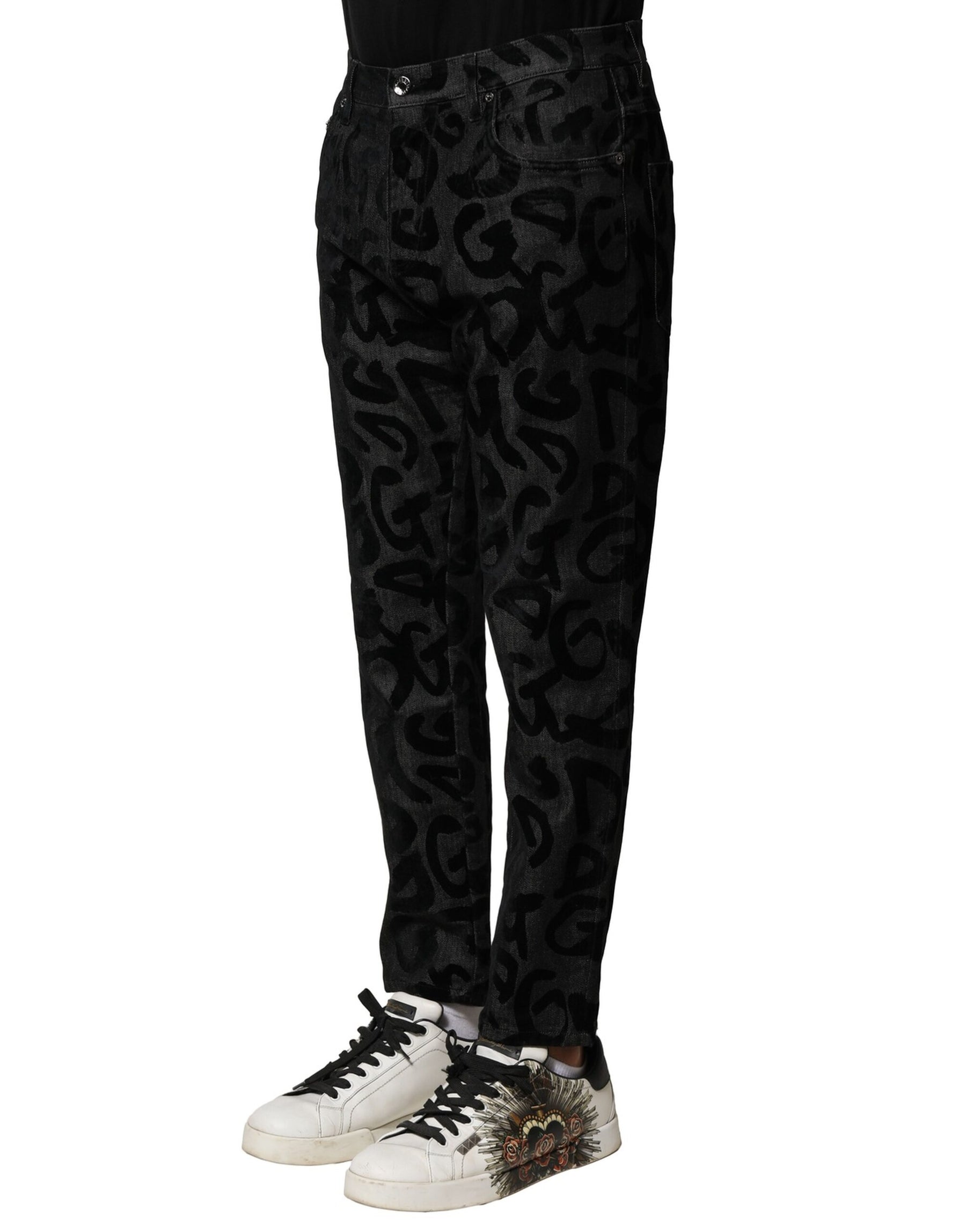 Dolce & Gabbana Gray Cotton DG Logo Straight Men Denim Jeans | Regal Royce