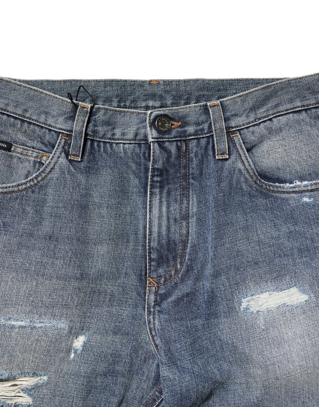 Dolce & Gabbana Blue Washed Tattered Straight Fit Denim Jeans