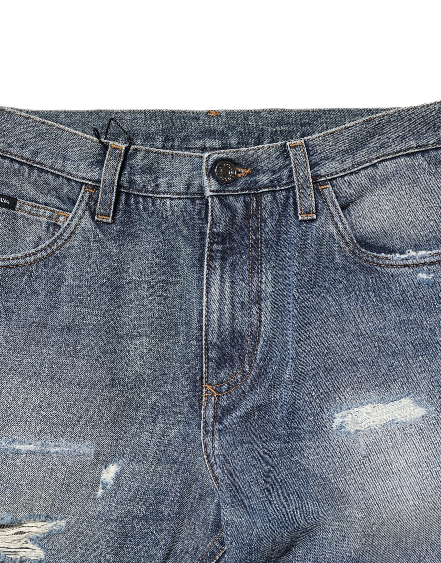Dolce & Gabbana Blue Washed Tattered Straight Fit Denim Jeans | Regal Royce