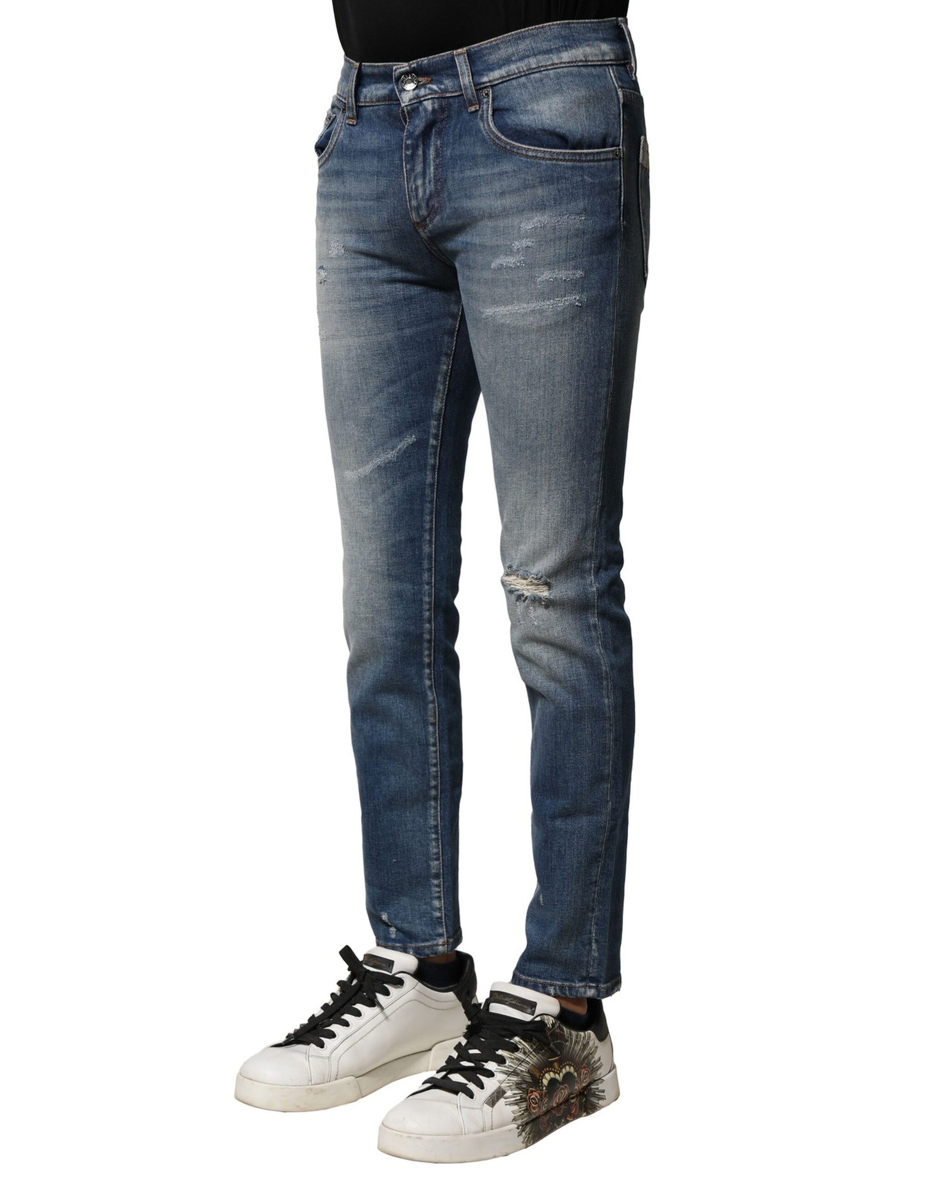 Dolce & Gabbana Blue Washed Cotton Slim Fit Men Denim Jeans | Regal Royce