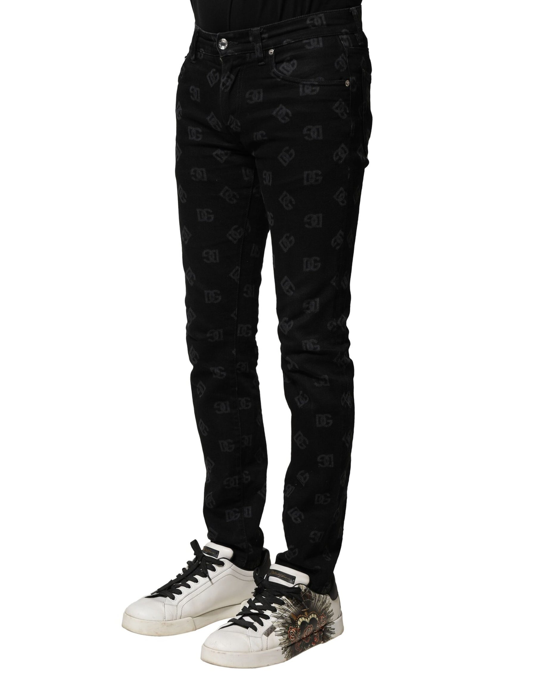 Dolce & Gabbana Black Cotton DG Logo Skinny Men Denim Jeans | Regal Royce