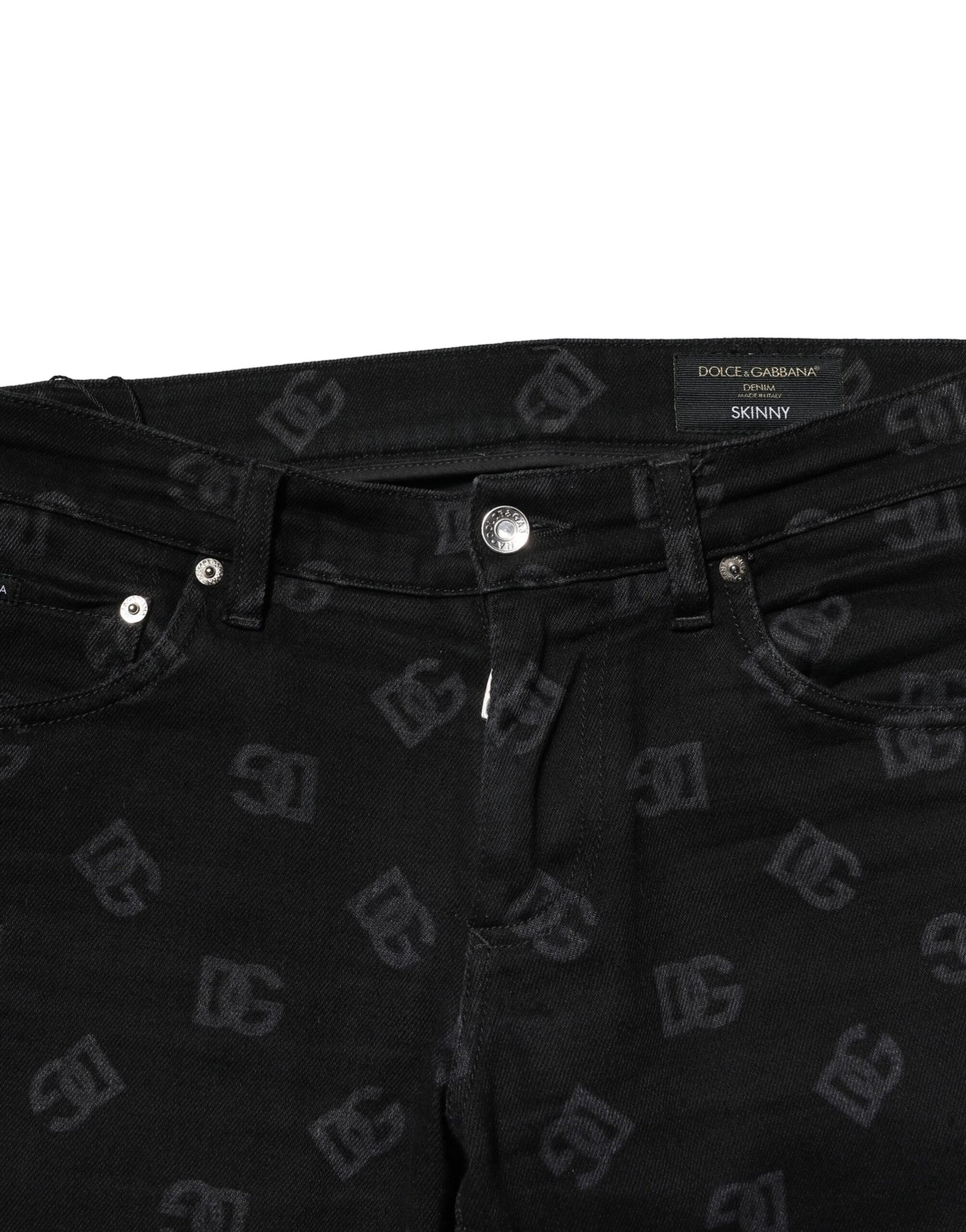Dolce & Gabbana Black Cotton DG Logo Skinny Men Denim Jeans