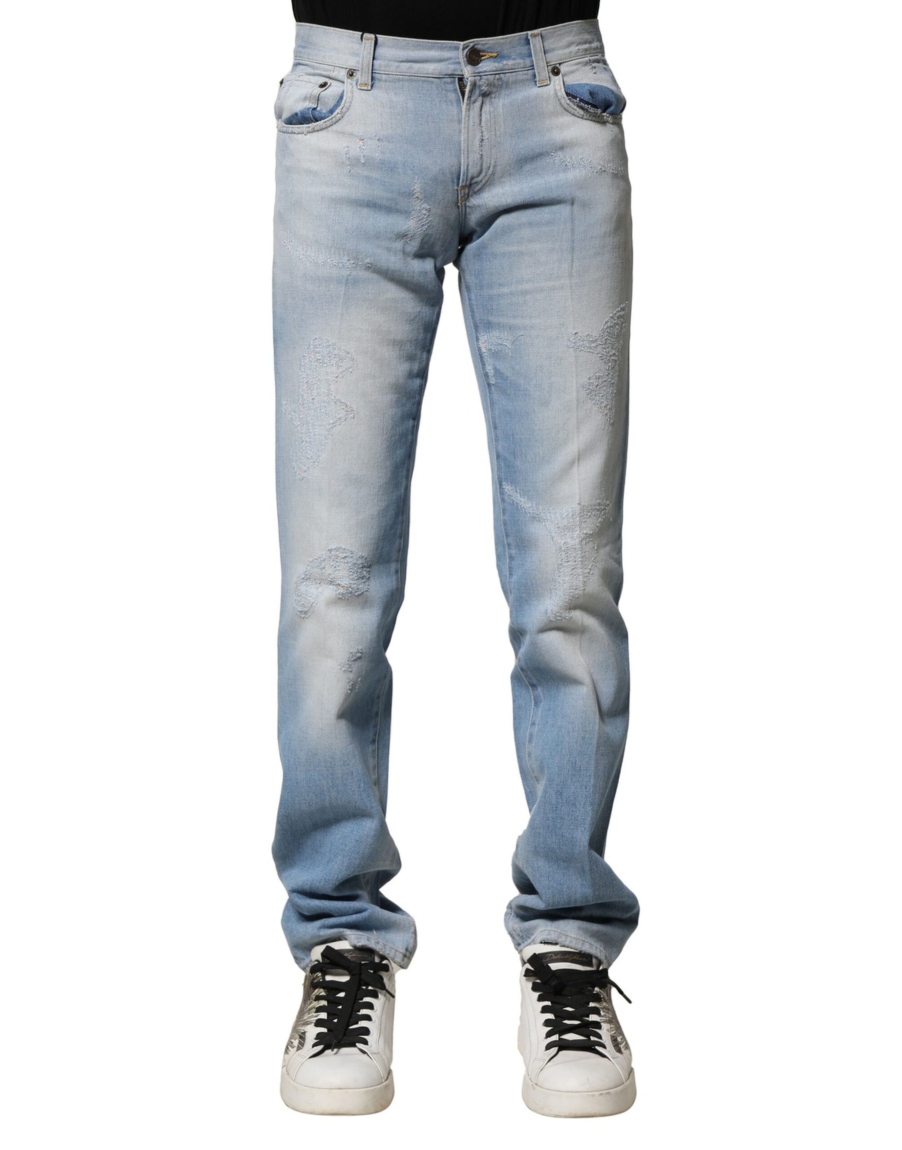 Dolce & Gabbana Light Blue Washed Straight Fit Denim Jeans | Regal Royce