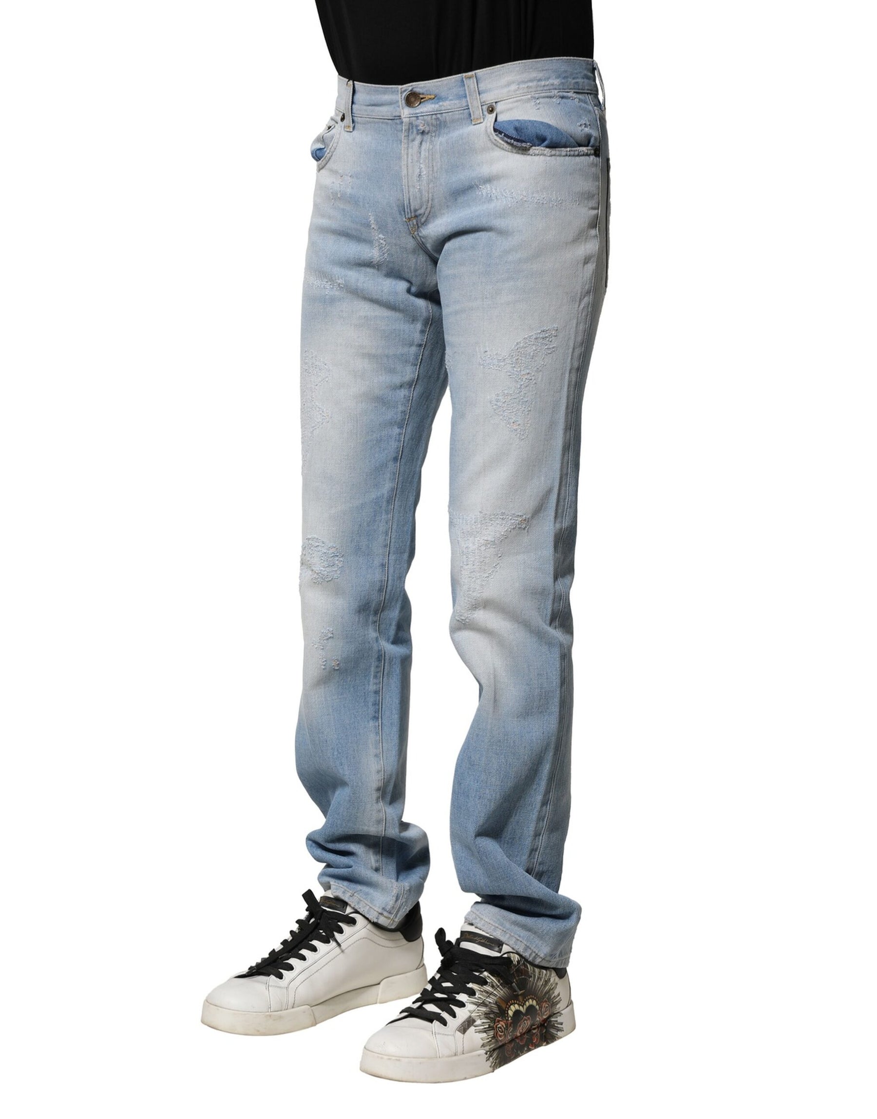 Dolce & Gabbana Light Blue Washed Straight Fit Denim Jeans | Regal Royce