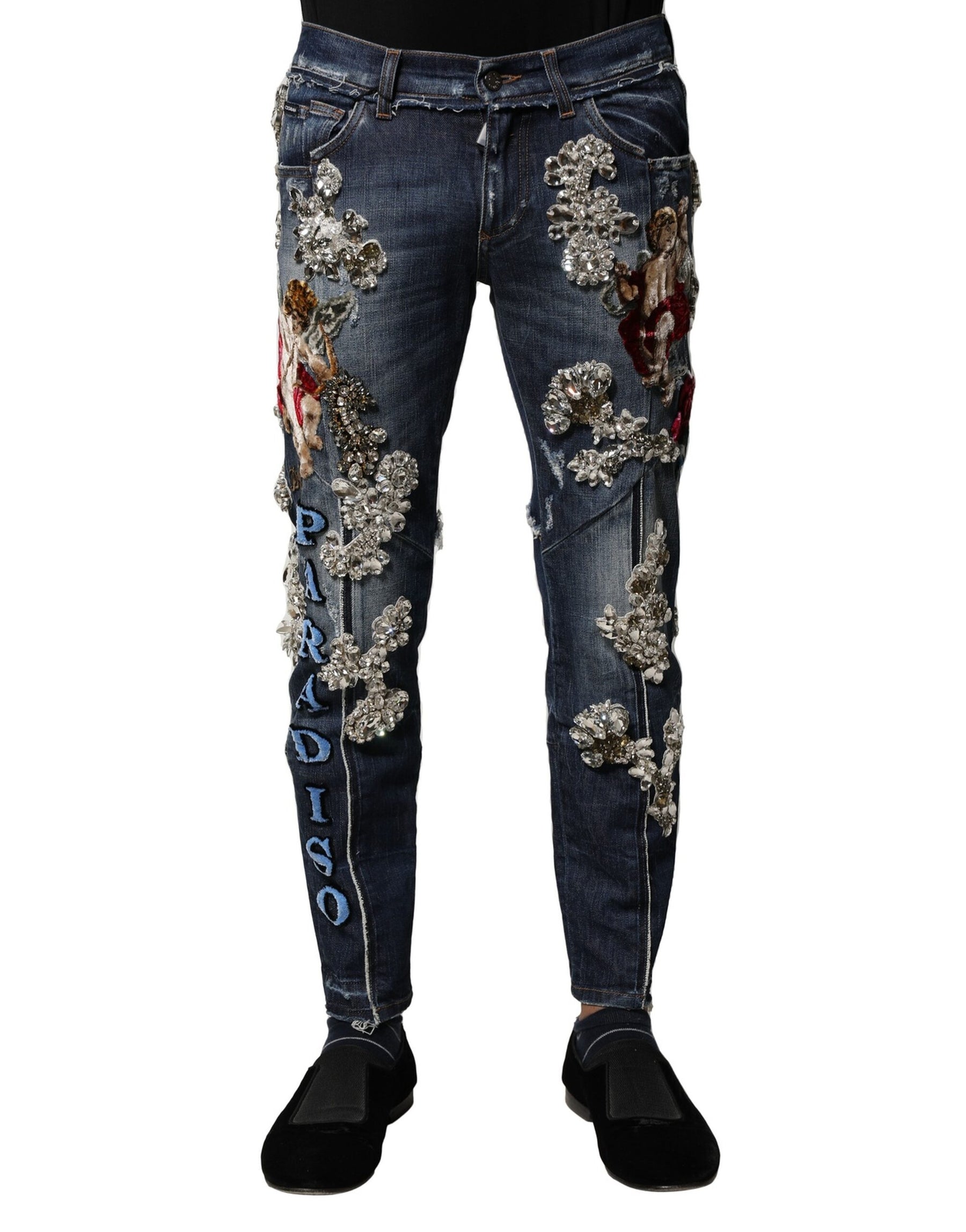 Dolce & Gabbana Blue Cotton Rhinestone Embellish Denim Jeans | Regal Royce