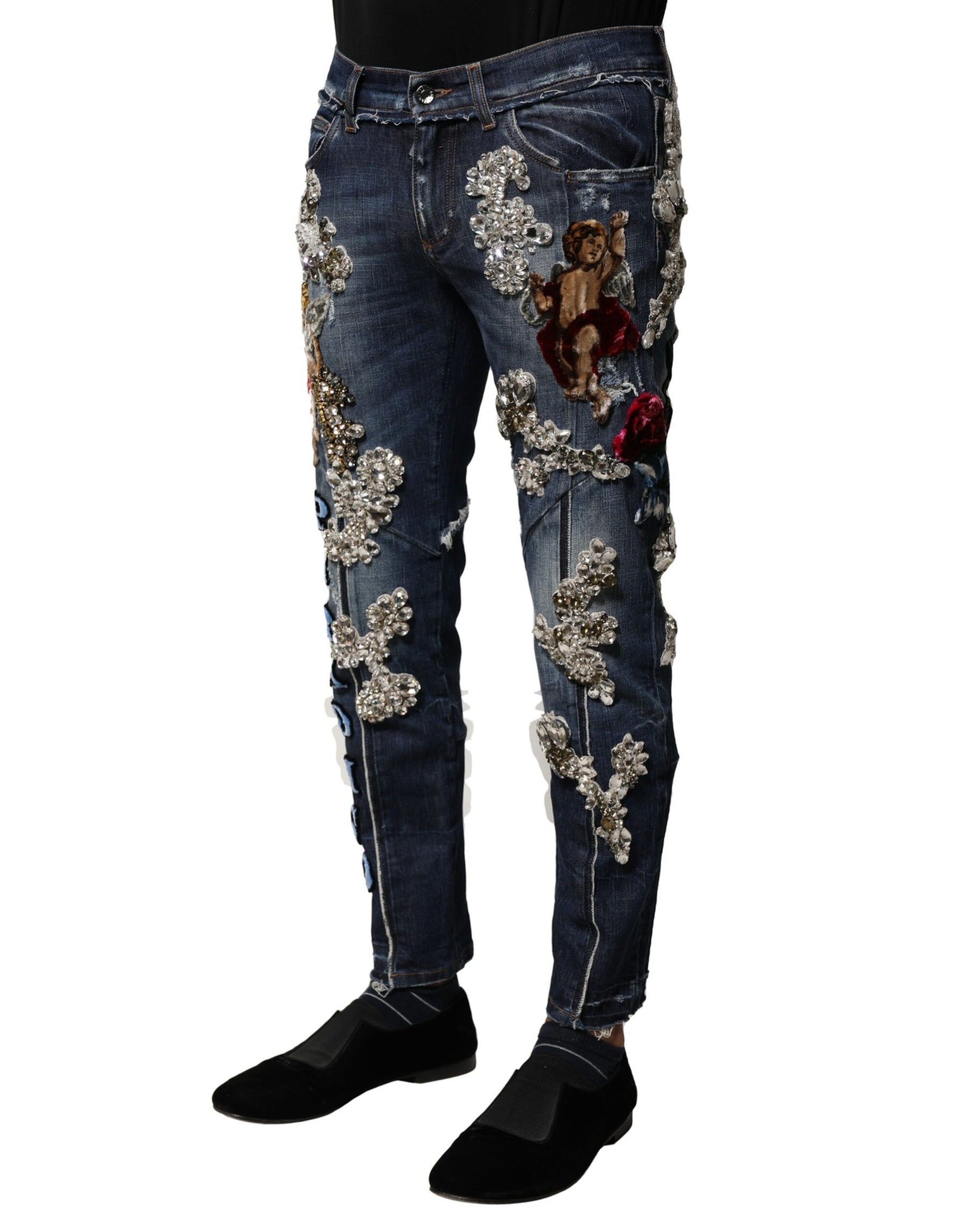 Dolce & Gabbana Blue Cotton Rhinestone Embellish Denim Jeans | Regal Royce