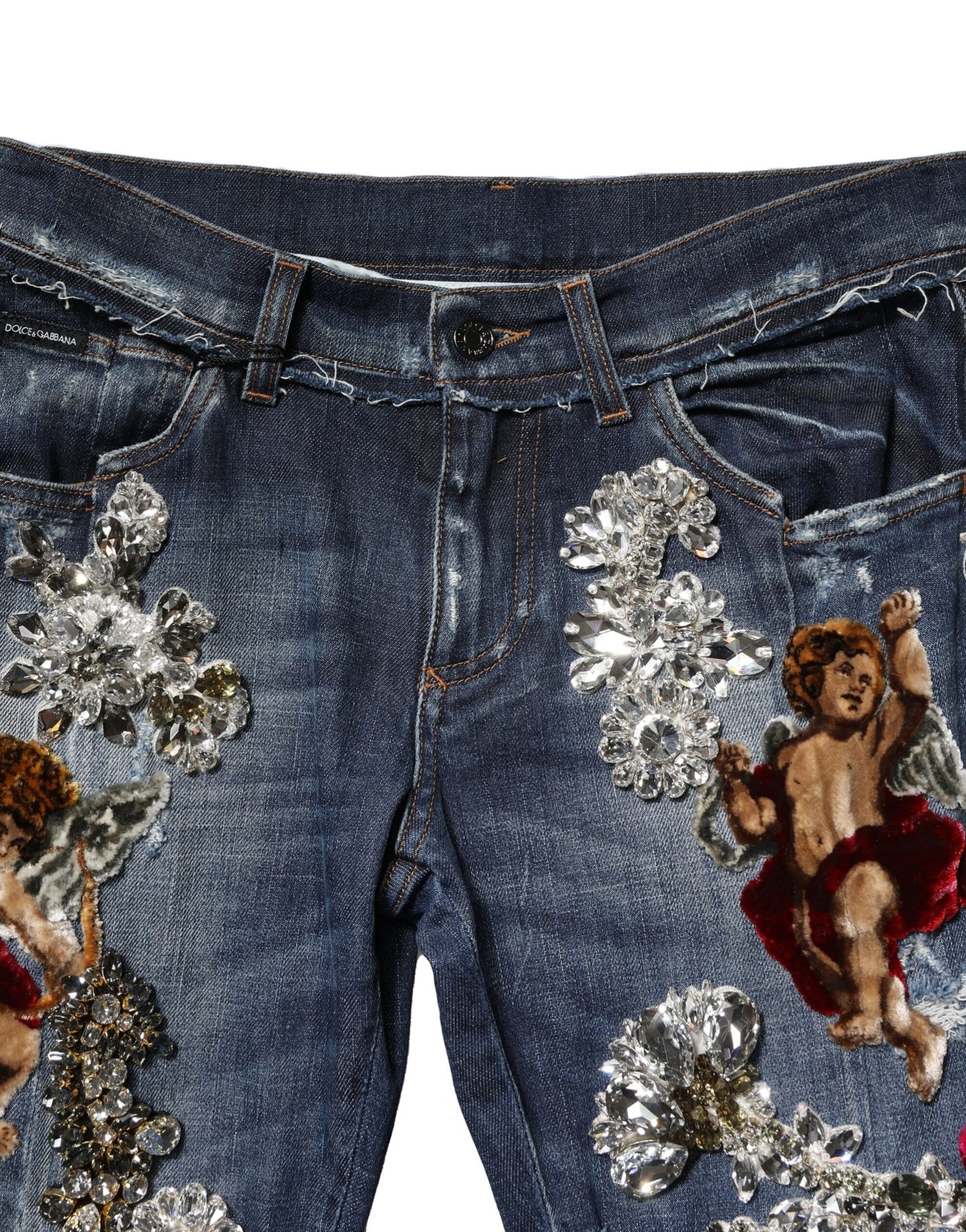 Dolce & Gabbana Blue Cotton Rhinestone Embellish Denim Jeans | Regal Royce