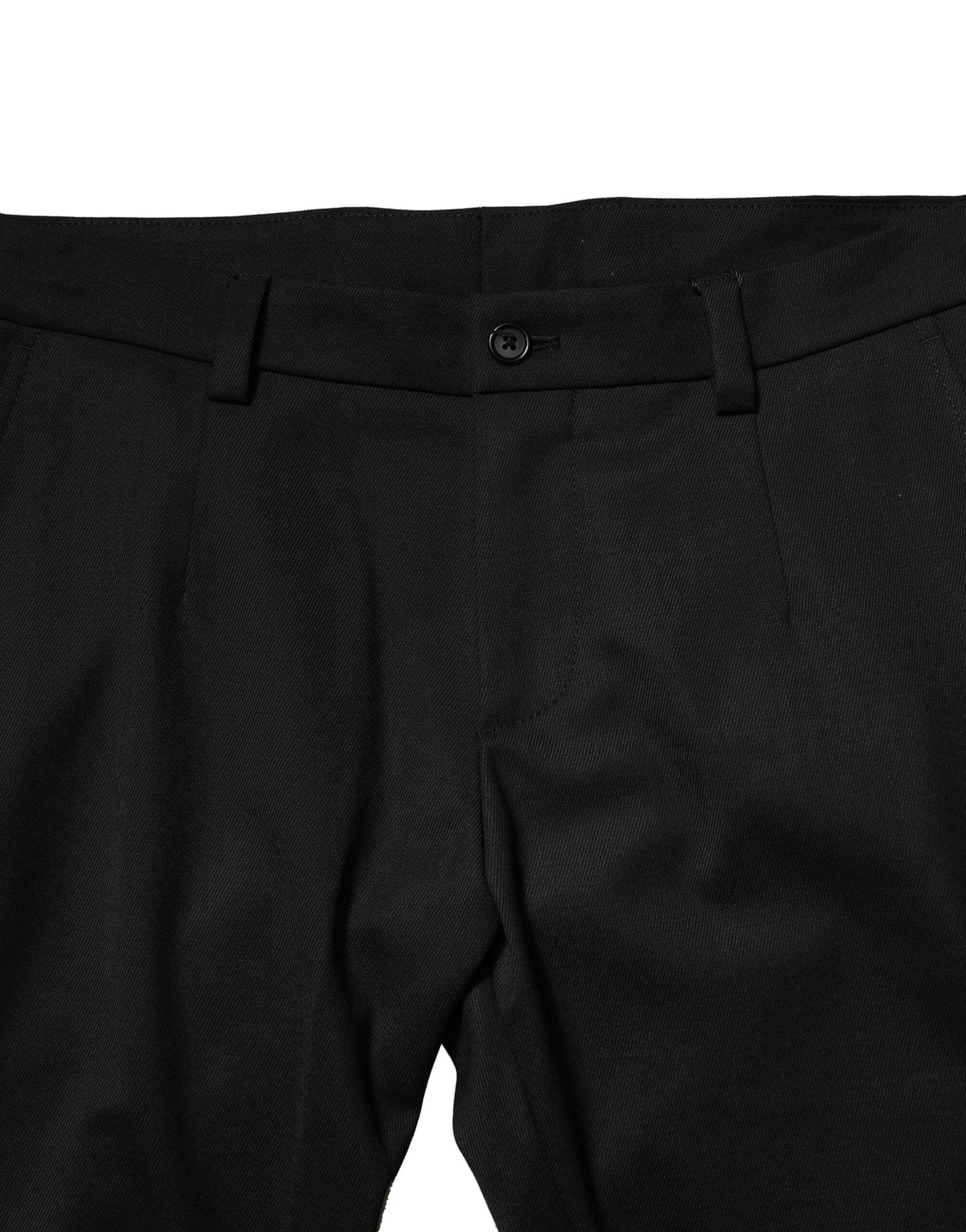 Dolce & Gabbana Black Wool Men Skinny Mid Waist Pants | Regal Royce