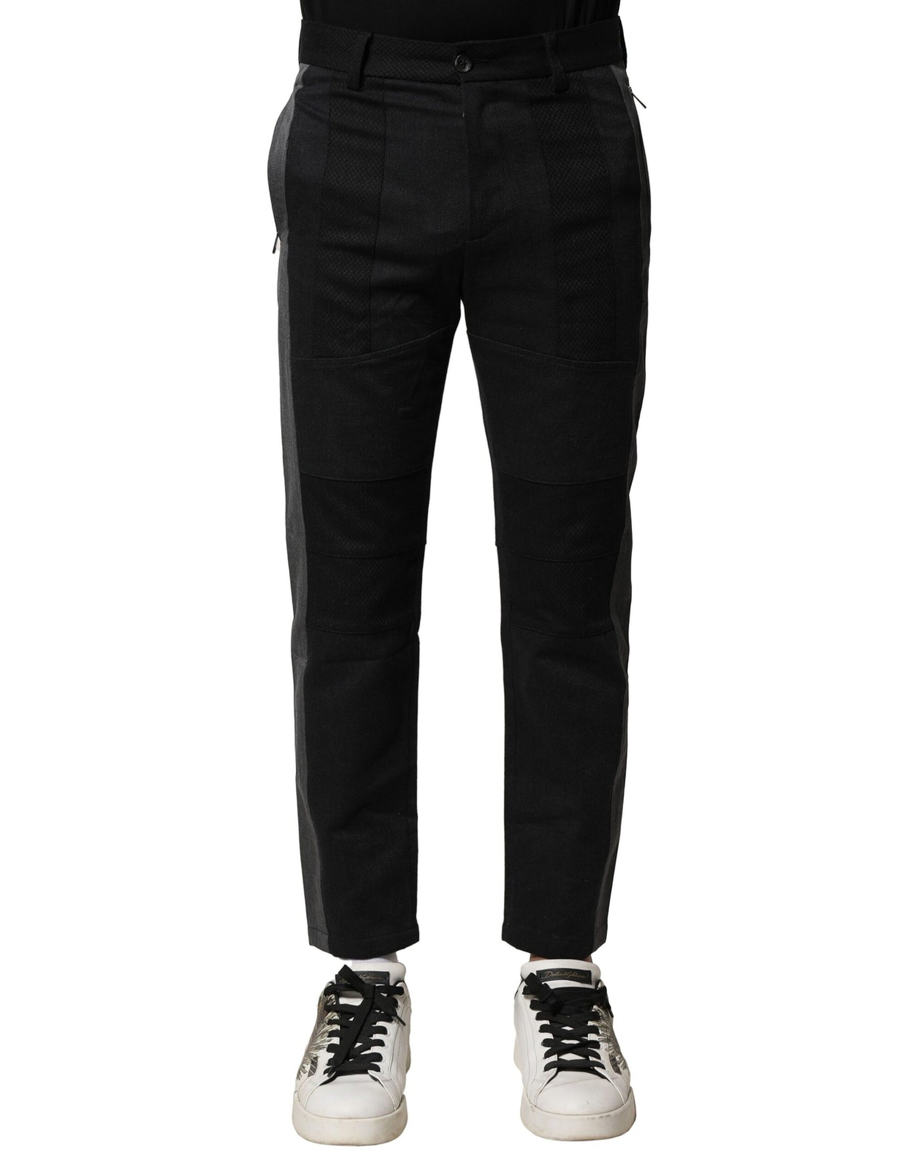 Dolce & Gabbana Black Gray Cotton Tapered Men Pants | Regal Royce