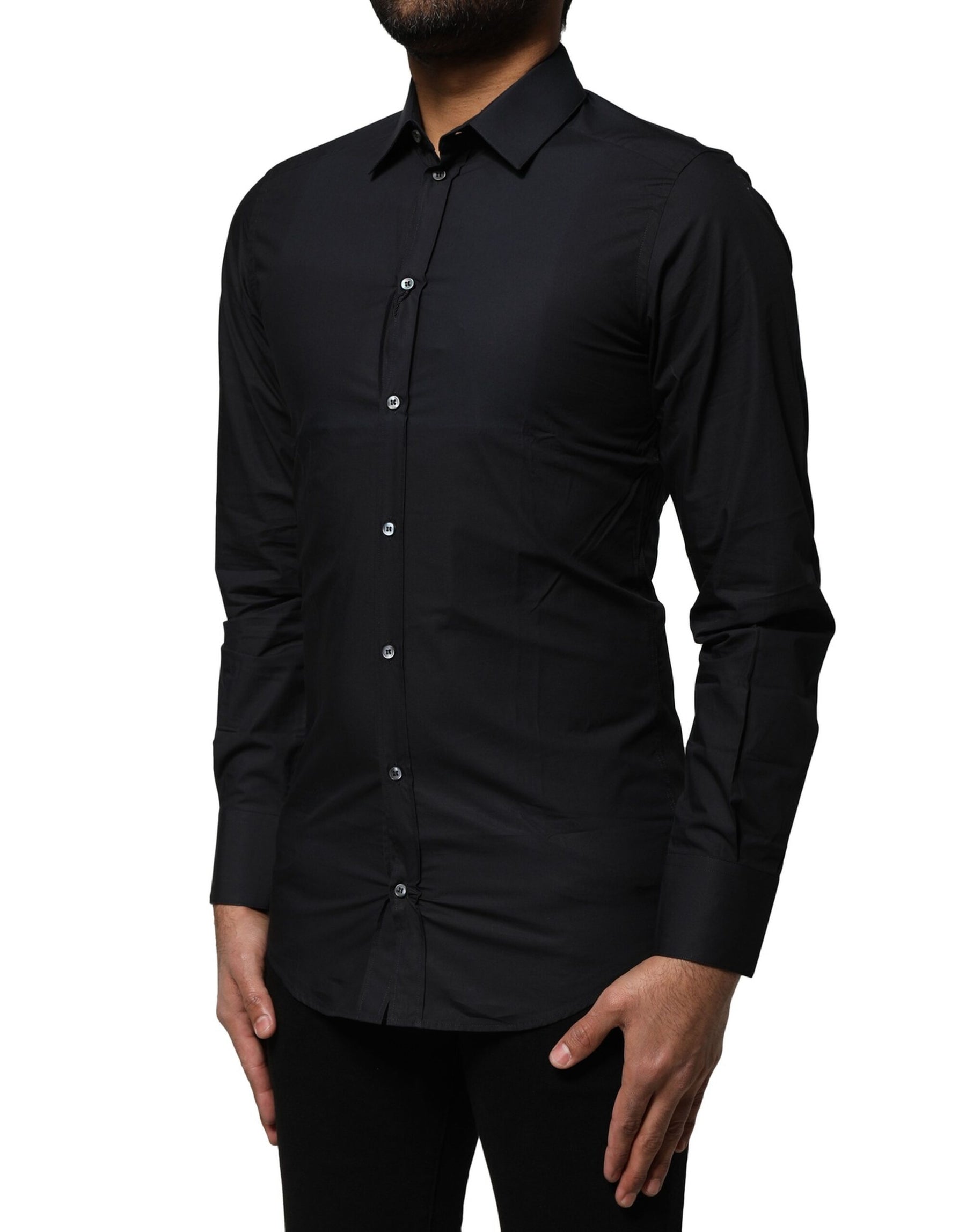 Dolce & Gabbana Black Cotton GOLD Long Sleeves Dress Shirt | Regal Royce