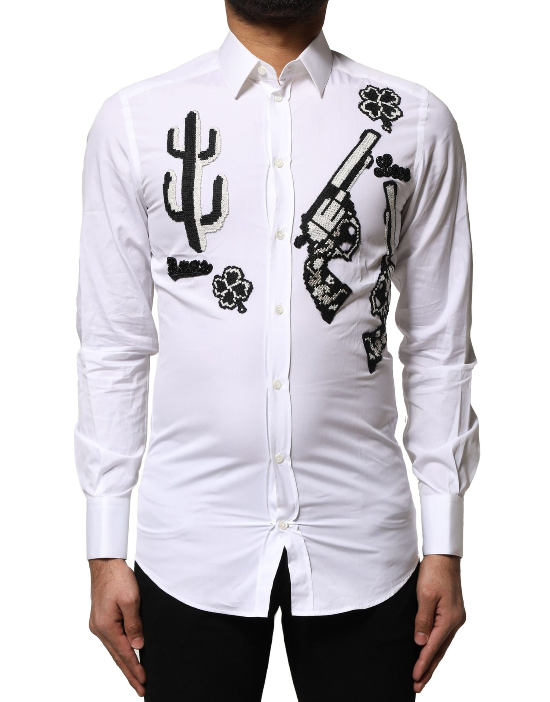Dolce & Gabbana White GOLD Embroidery Detailed Dress Shirt | Regal Royce