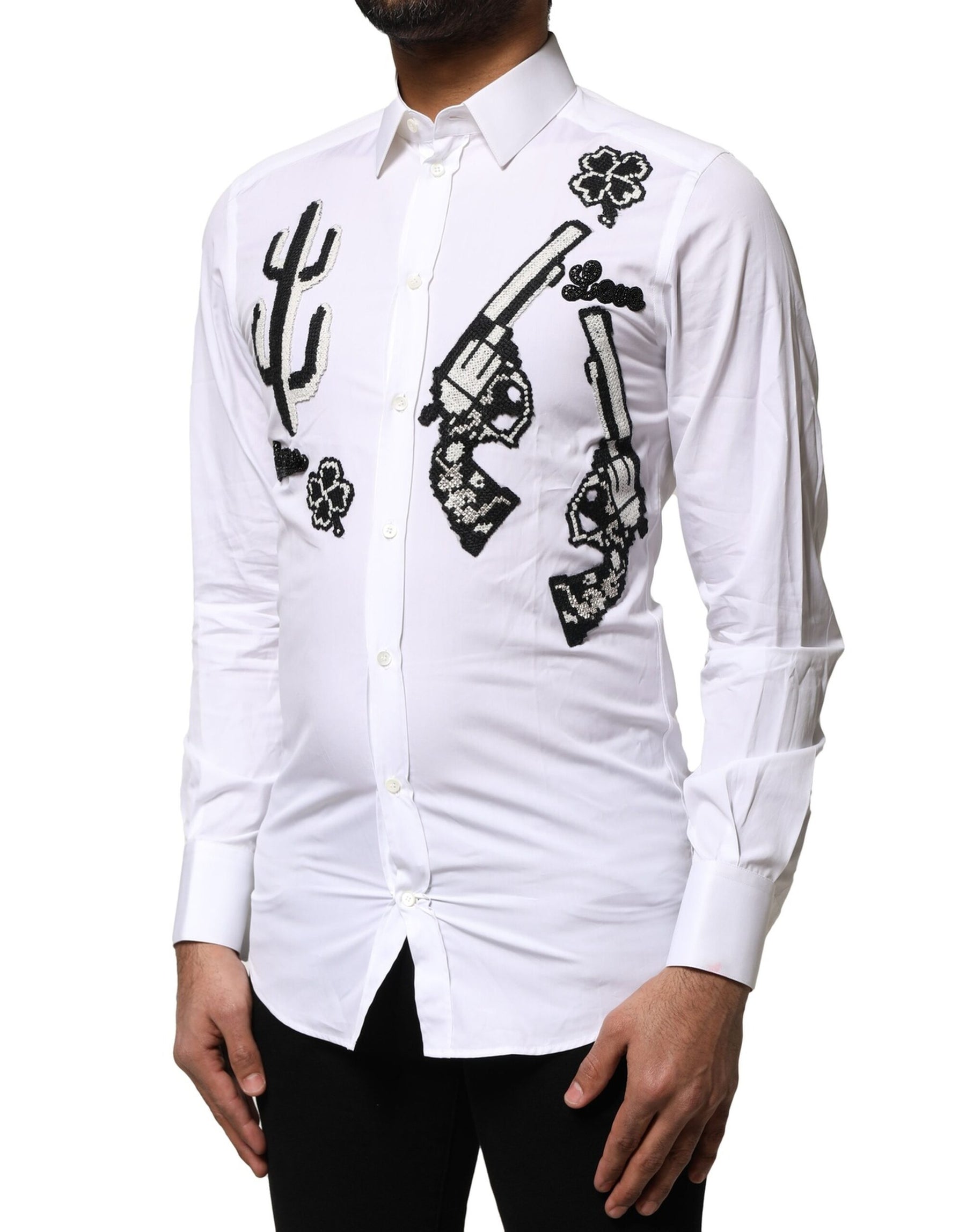 Dolce & Gabbana White GOLD Embroidery Detailed Dress Shirt | Regal Royce