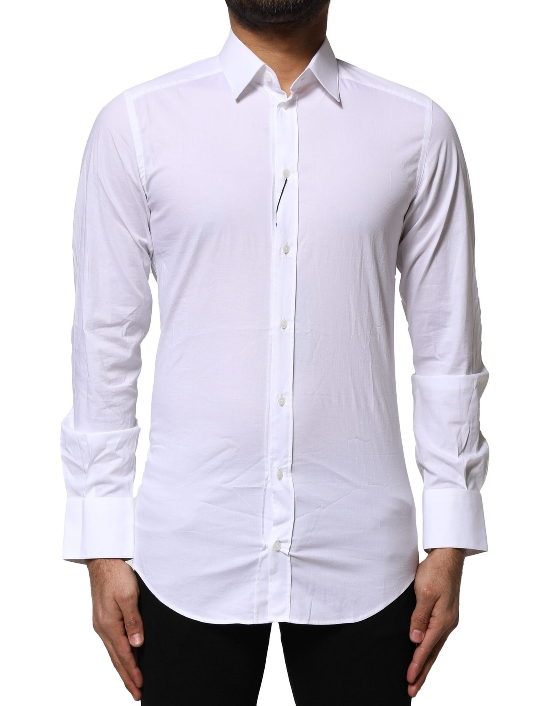 Dolce & Gabbana White Cotton GOLD Long Sleeves Dress Shirt | Regal Royce
