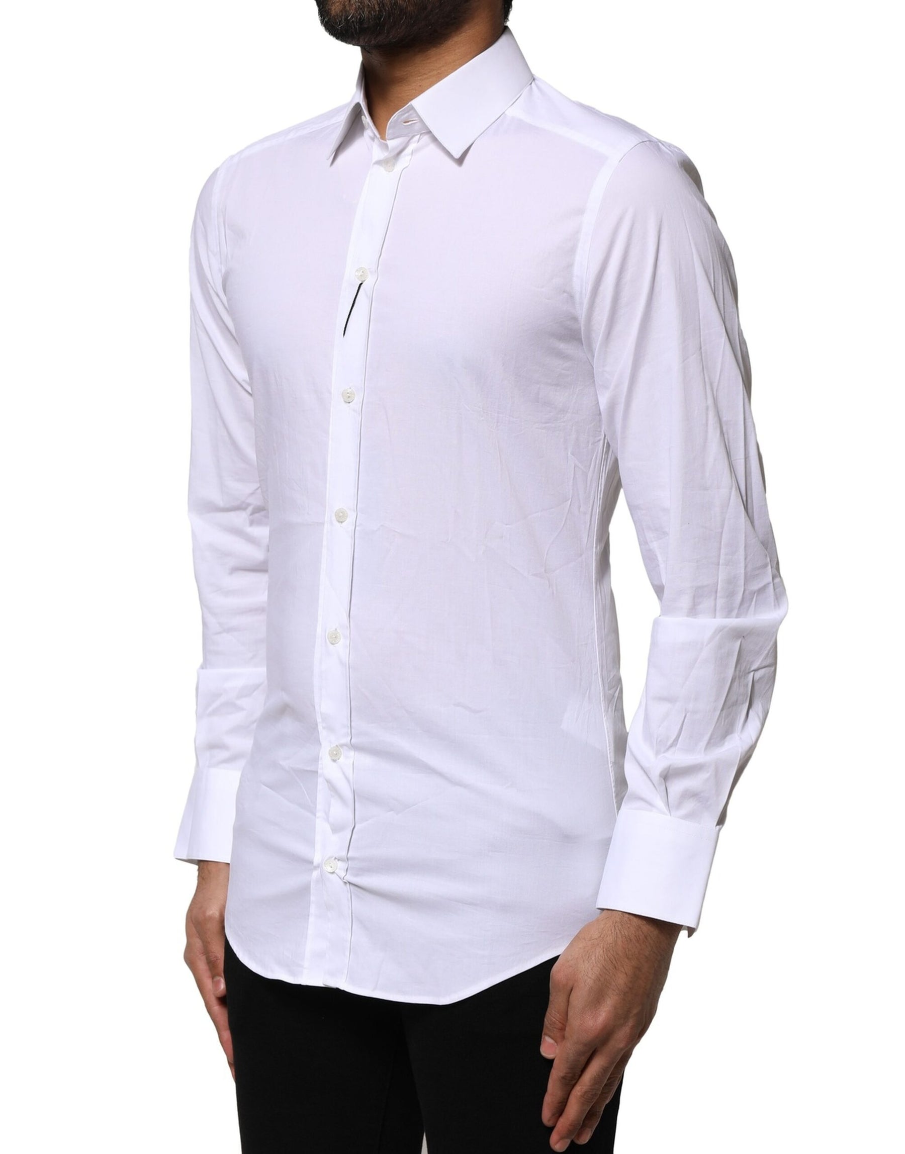 Dolce & Gabbana White Cotton GOLD Long Sleeves Dress Shirt | Regal Royce