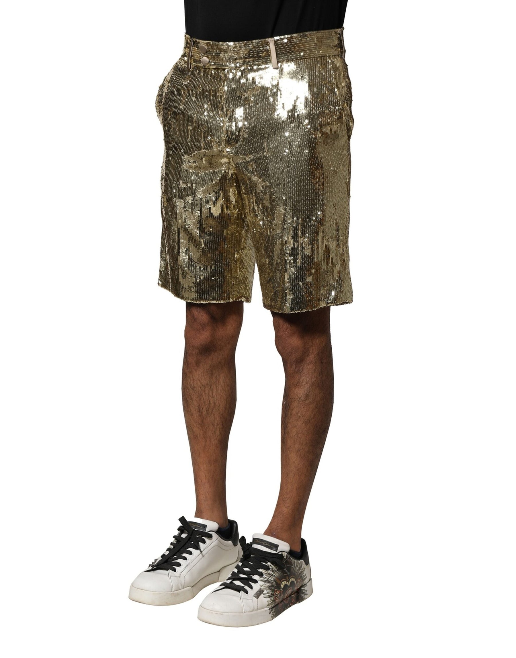 Dolce & Gabbana Gold Sequin Polyester Embellished Bermuda Shorts | Regal Royce