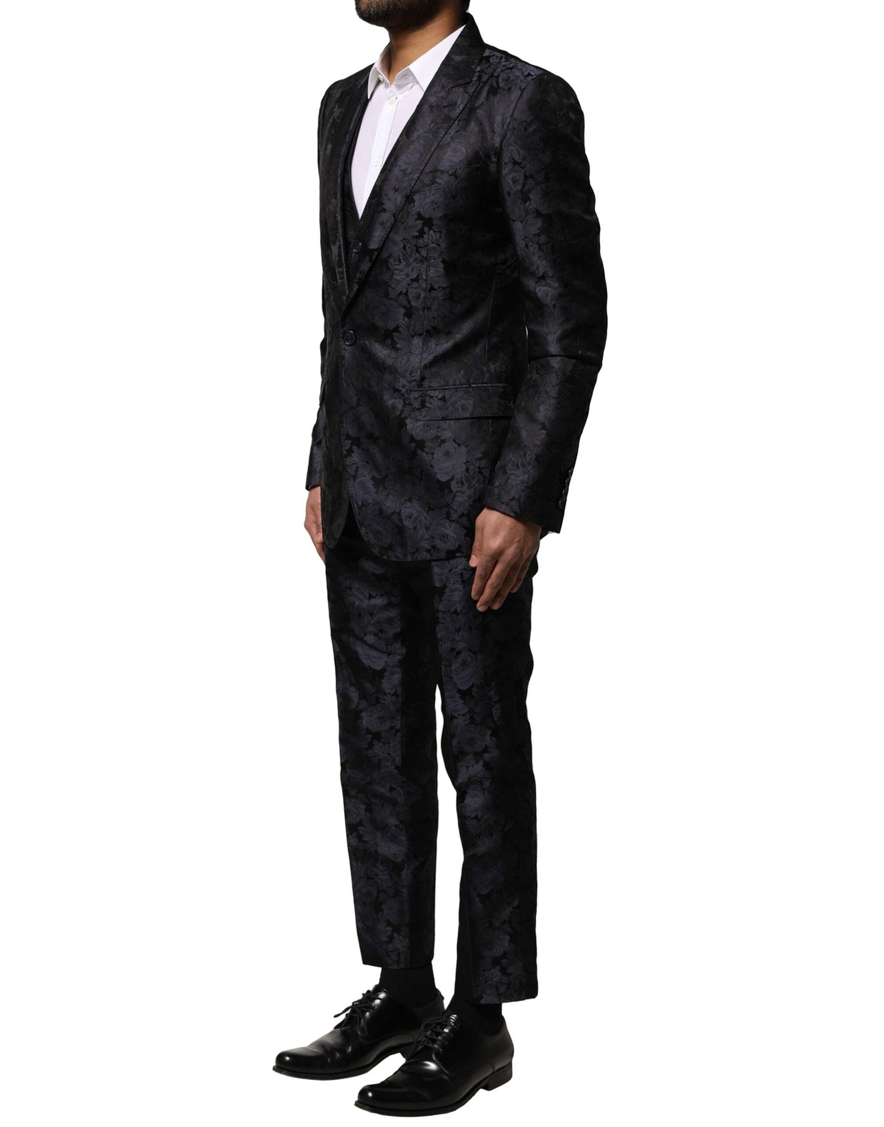 Dolce & Gabbana Black Jacquard 3 Piece Single Breasted Suit | Regal Royce