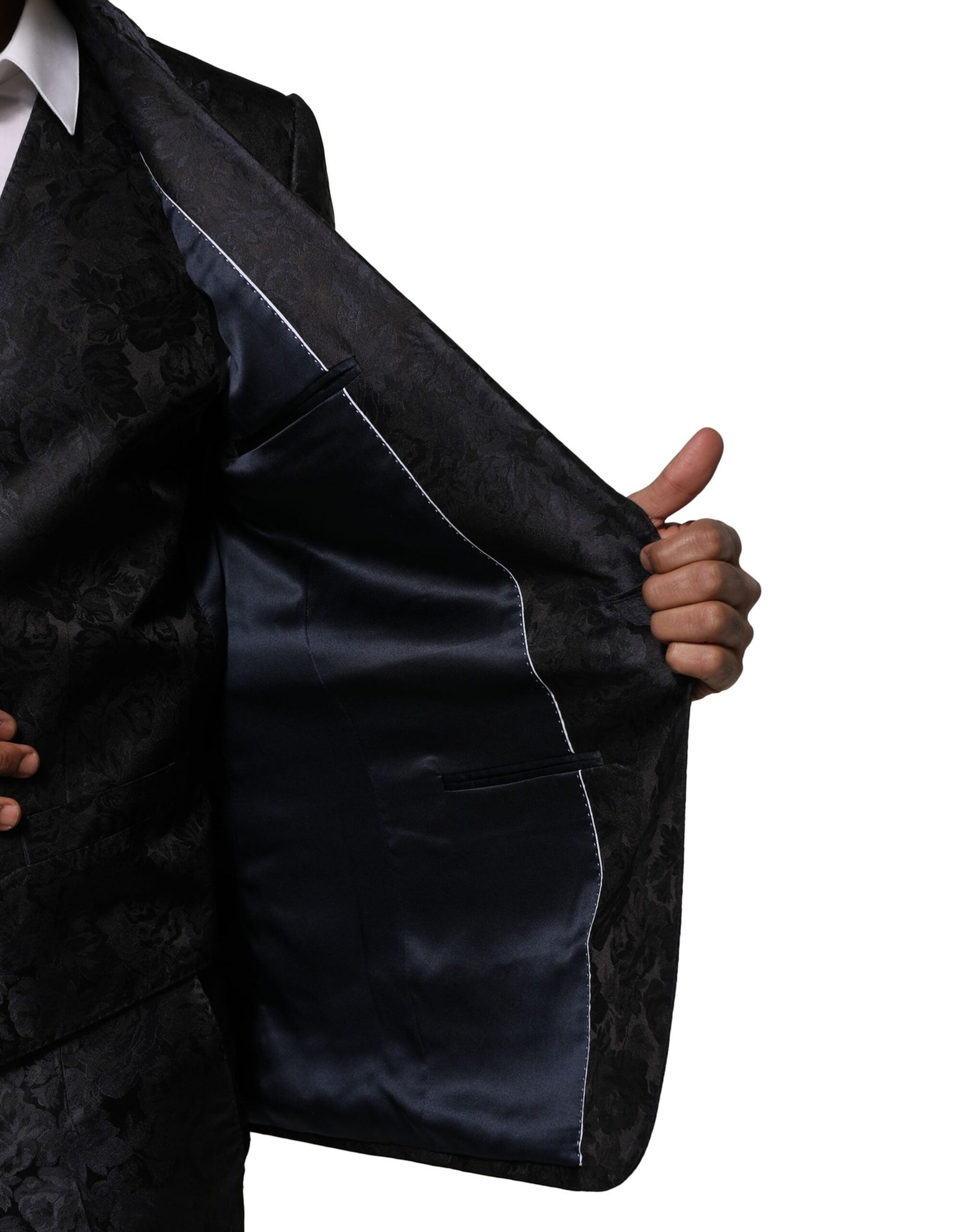 Dolce & Gabbana Black Jacquard 3 Piece Single Breasted Suit | Regal Royce