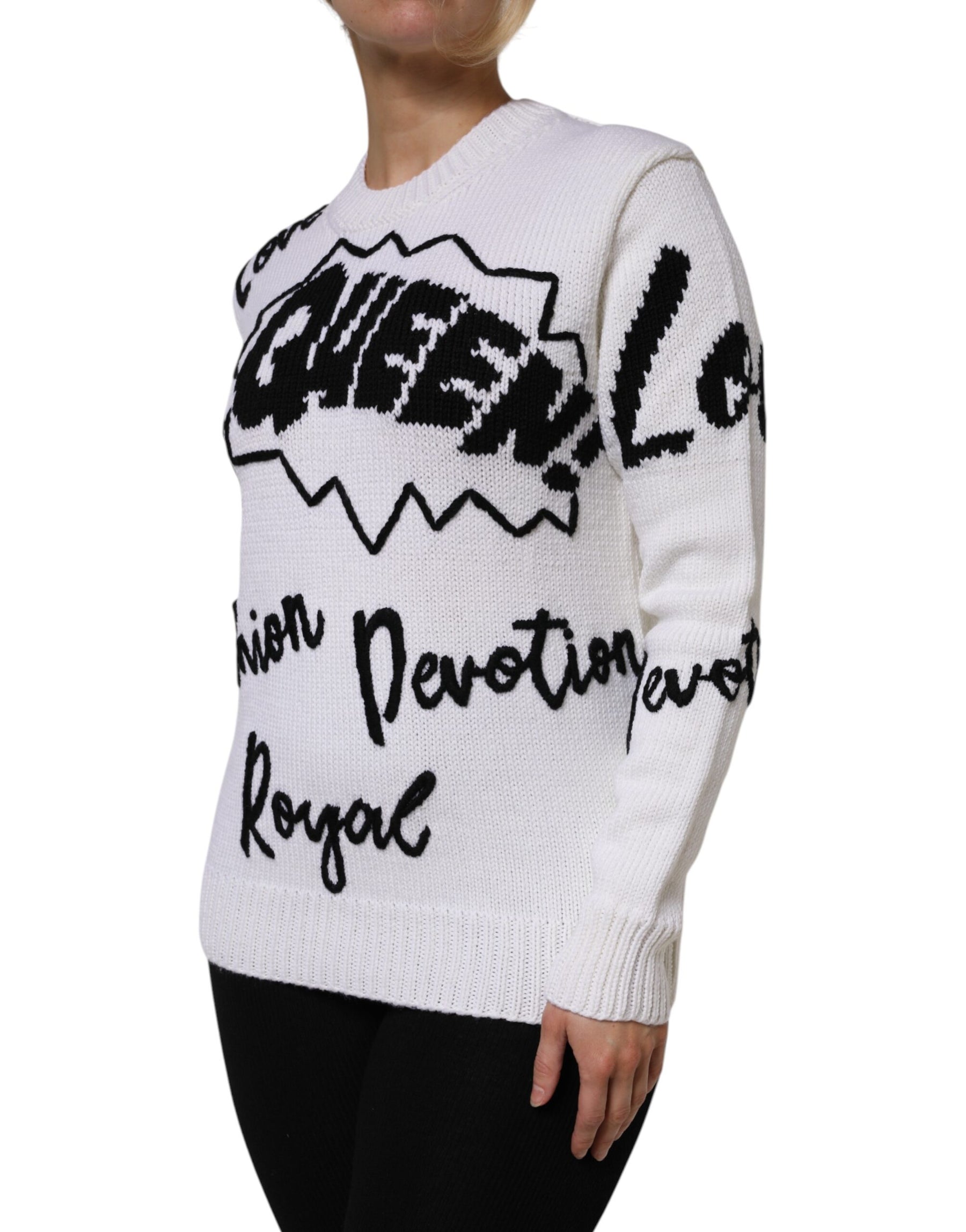 Dolce & Gabbana White Wool Knit Crew Neck Pullover Sweater | Regal Royce