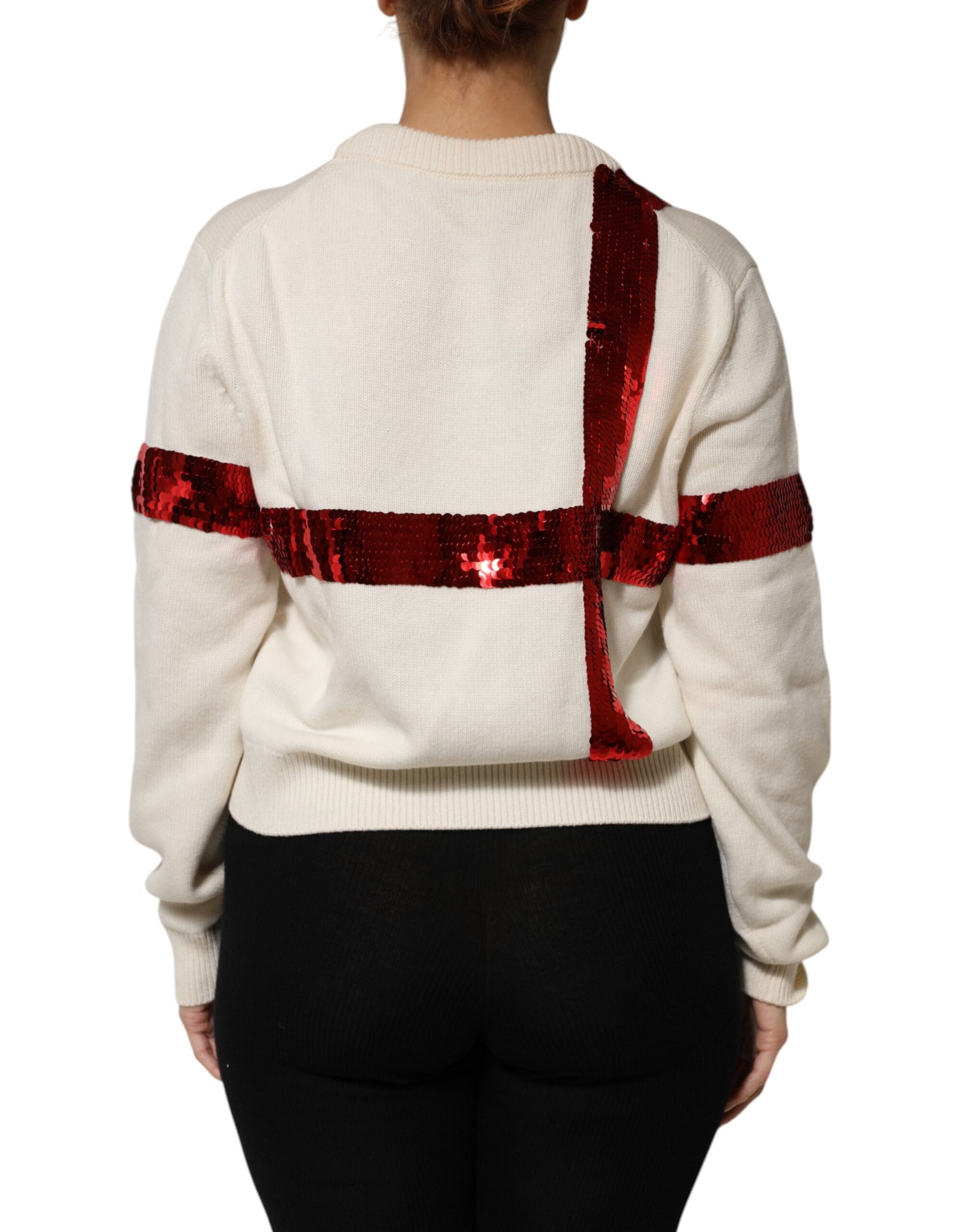 Dolce & Gabbana White Sequined Crew Neck Pullover Sweater | Regal Royce