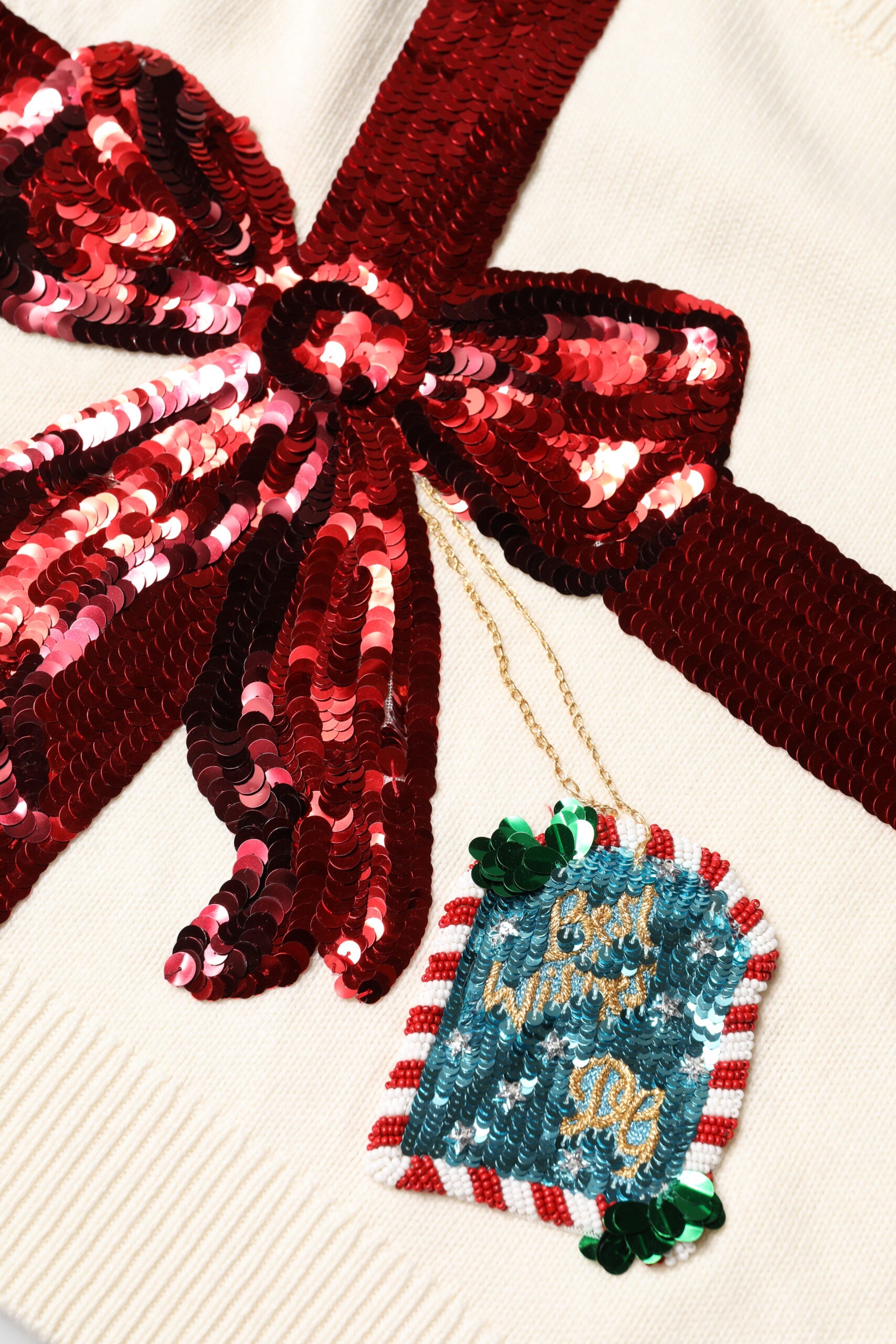 Dolce & Gabbana White Sequined Crew Neck Pullover Sweater | Regal Royce