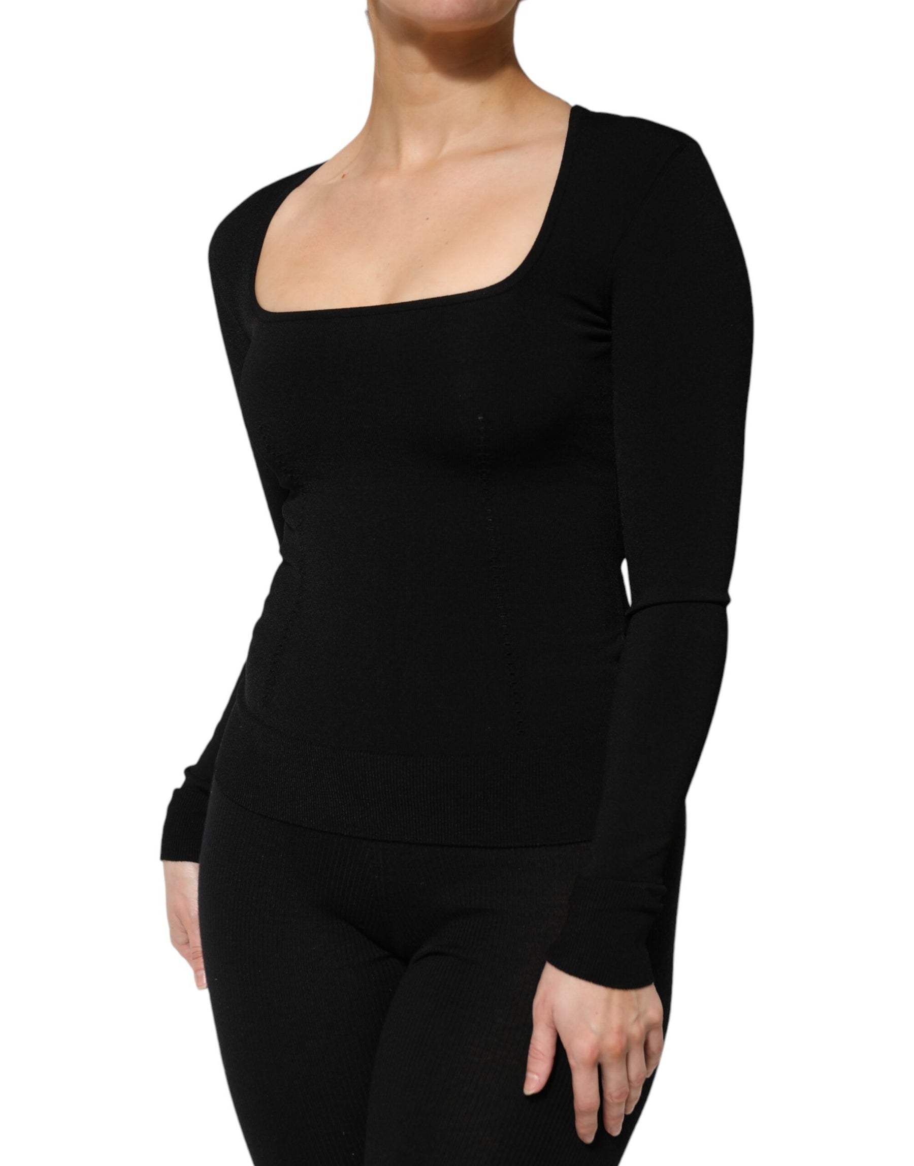 Dolce & Gabbana Black Square Neck Long Sleeves Pullover Top | Regal Royce