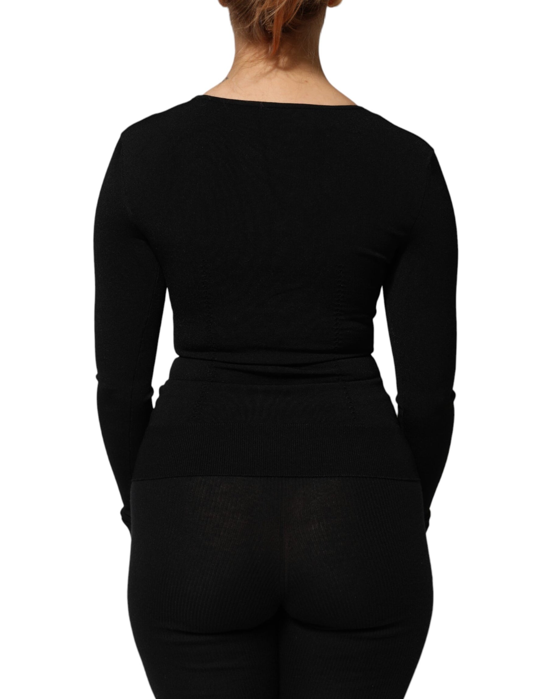 Dolce & Gabbana Black Square Neck Long Sleeves Pullover Top | Regal Royce