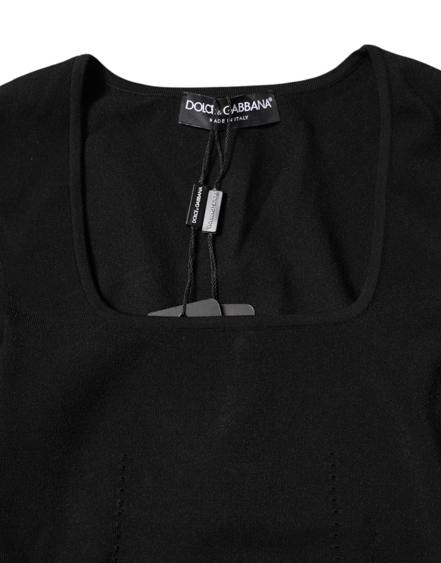 Dolce & Gabbana Black Square Neck Long Sleeves Pullover Top | Regal Royce