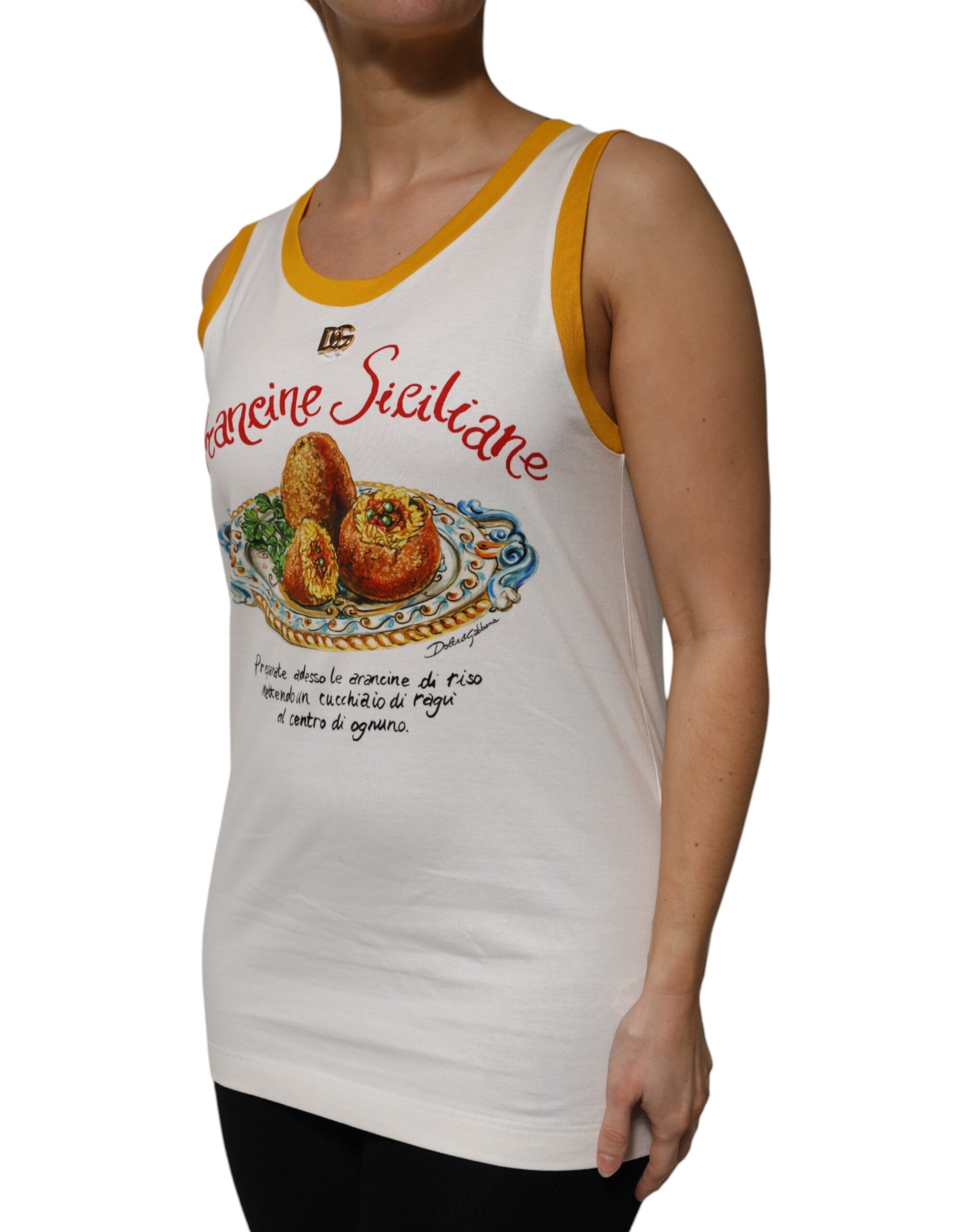 Dolce & Gabbana White Araneine Siciliane Sleeveless Tank Top | Regal Royce