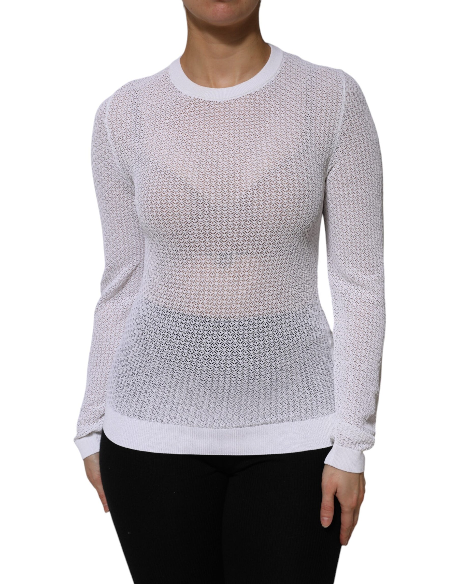 Dolce & Gabbana White Round Neck Long Sleeves Pullover Top | Regal Royce