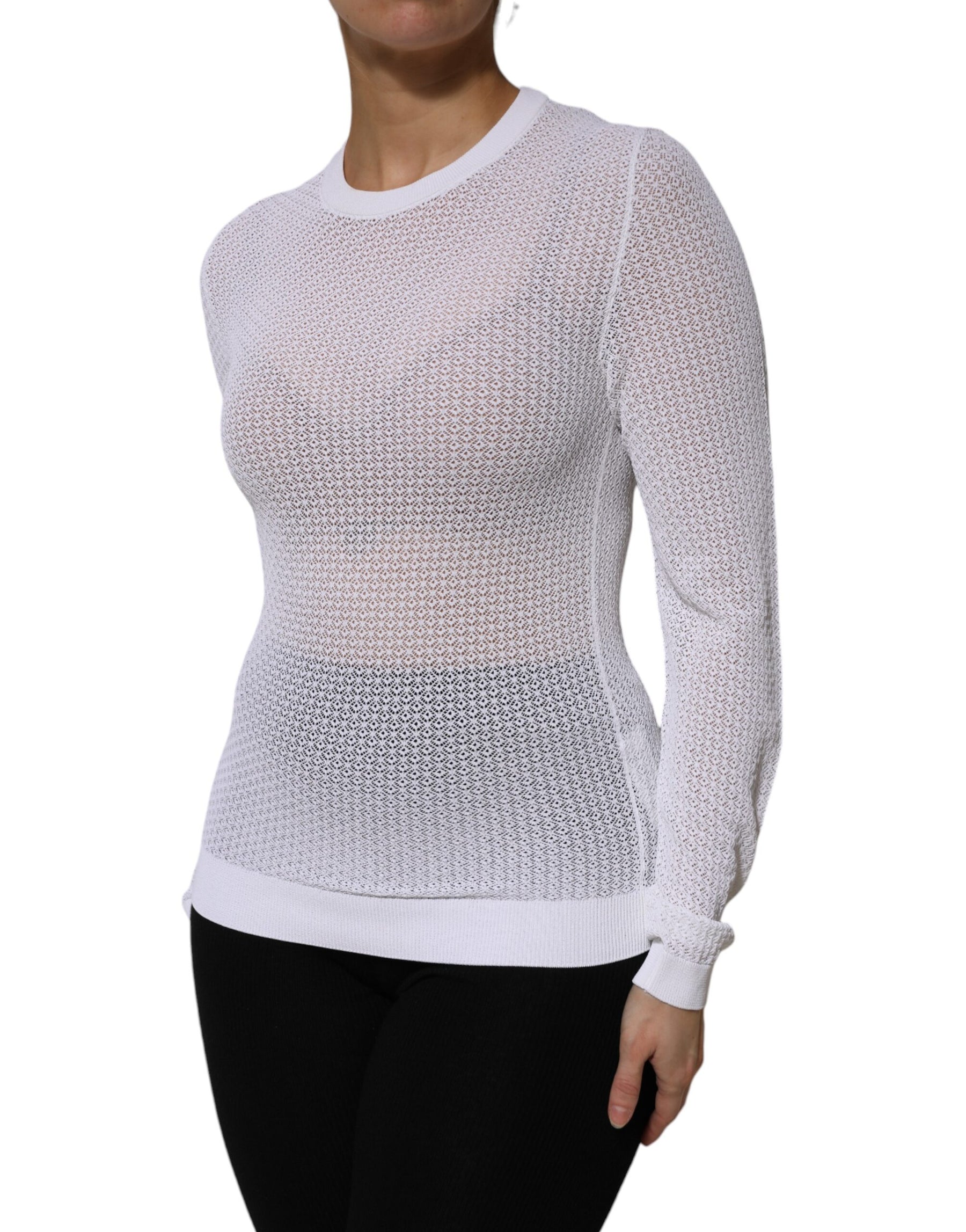 Dolce & Gabbana White Round Neck Long Sleeves Pullover Top | Regal Royce
