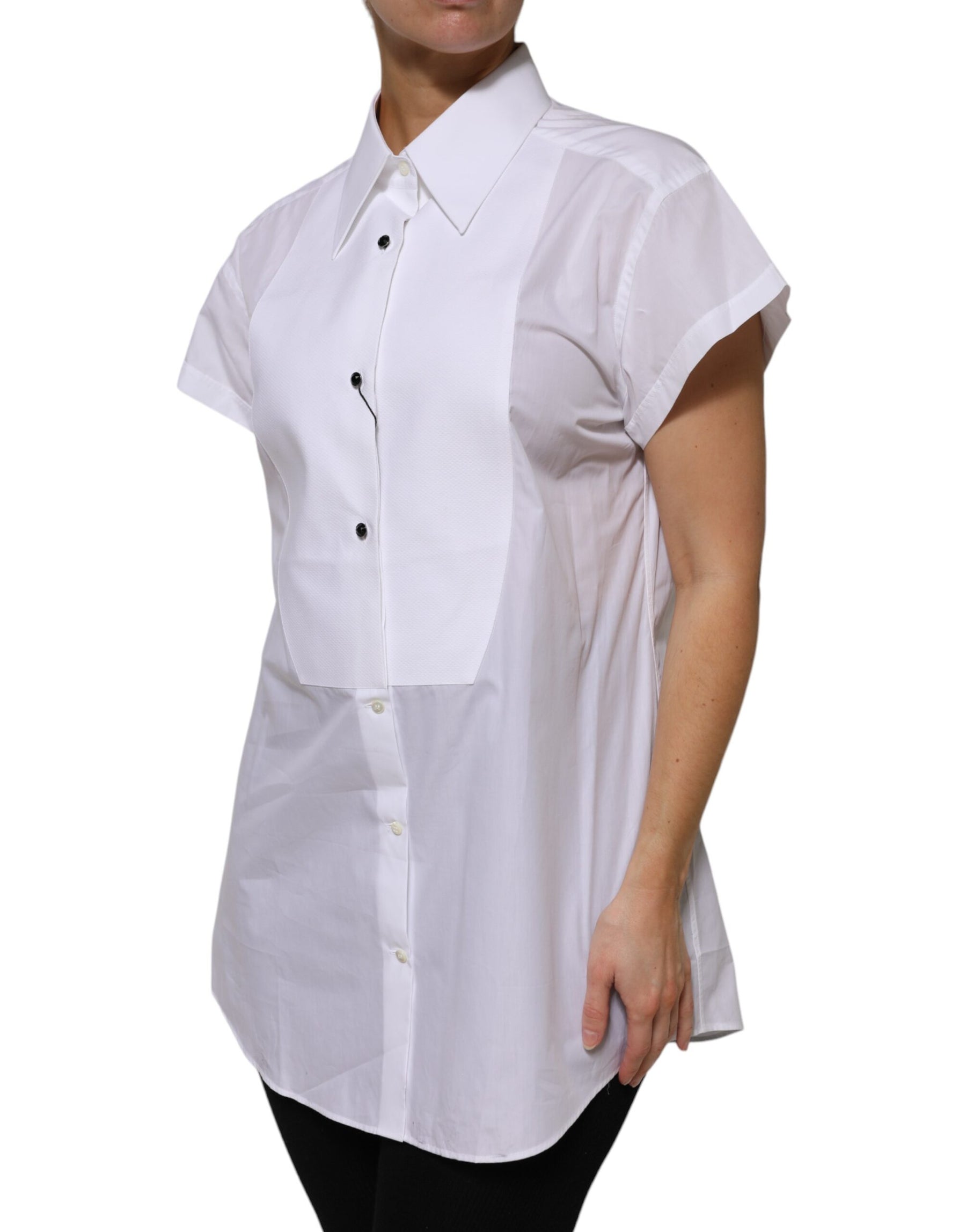 Dolce & Gabbana White Cotton Collared Short Sleeves Top | Regal Royce