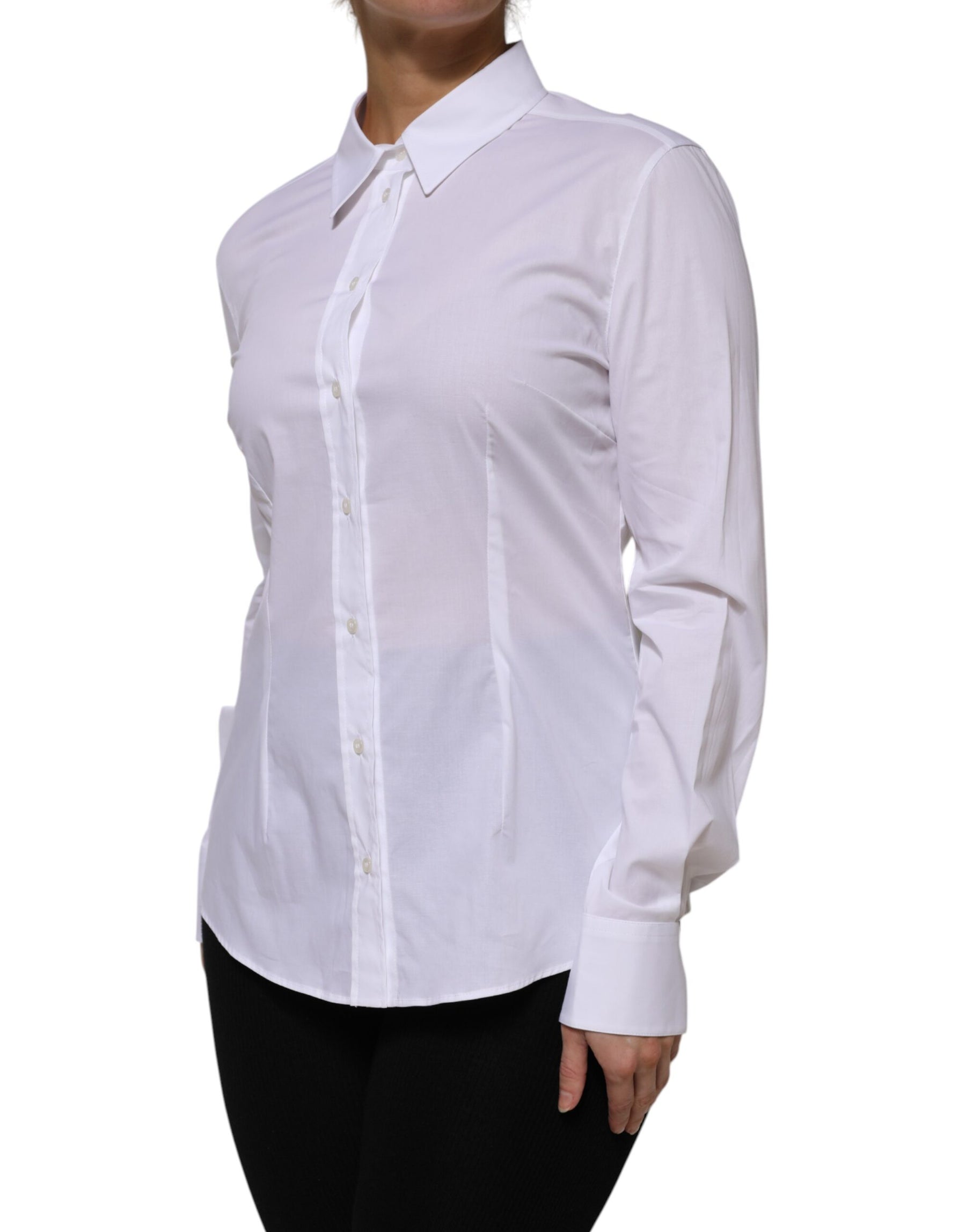 Dolce & Gabbana White Cotton Collared Long Sleeves Shirt Top | Regal Royce