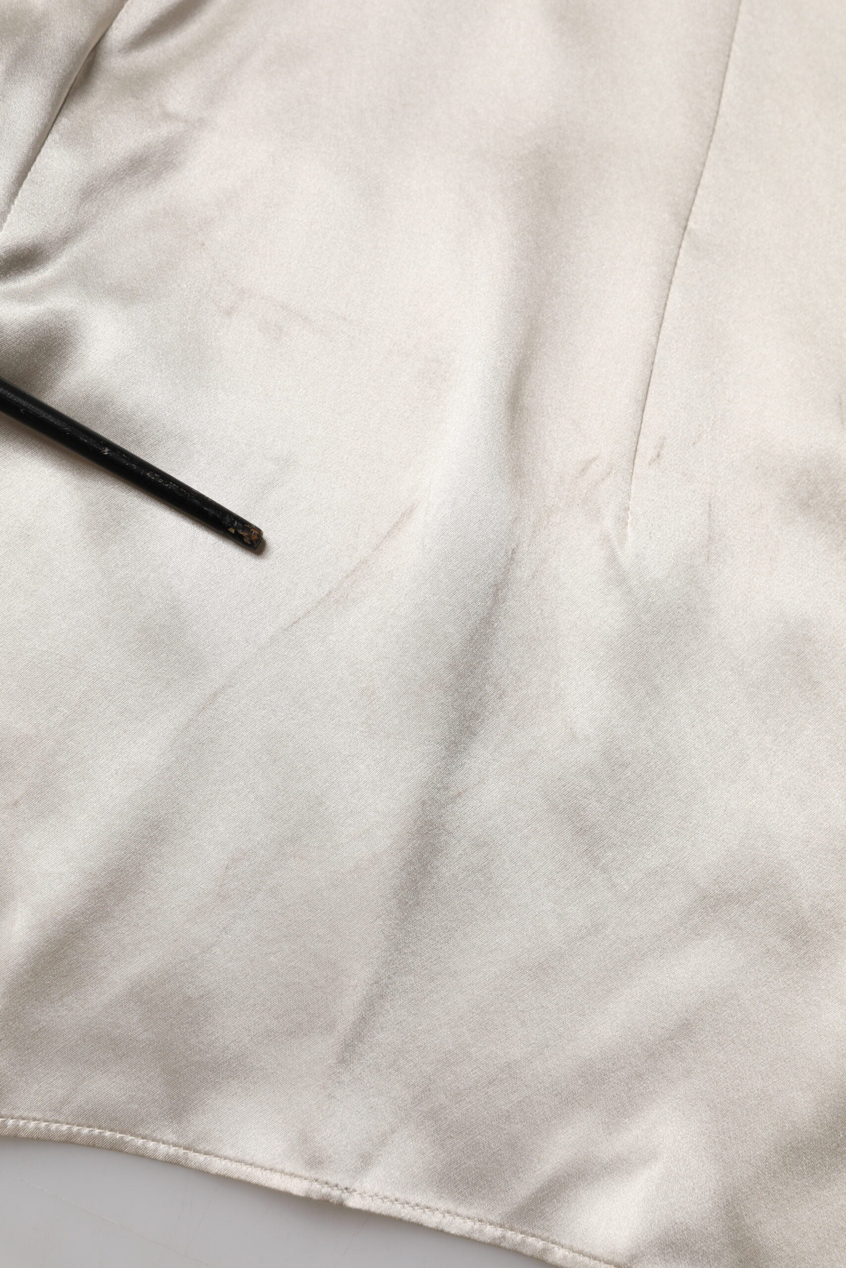 Dolce & Gabbana Beige Satin Silk Collared Long Sleeves Top | Regal Royce