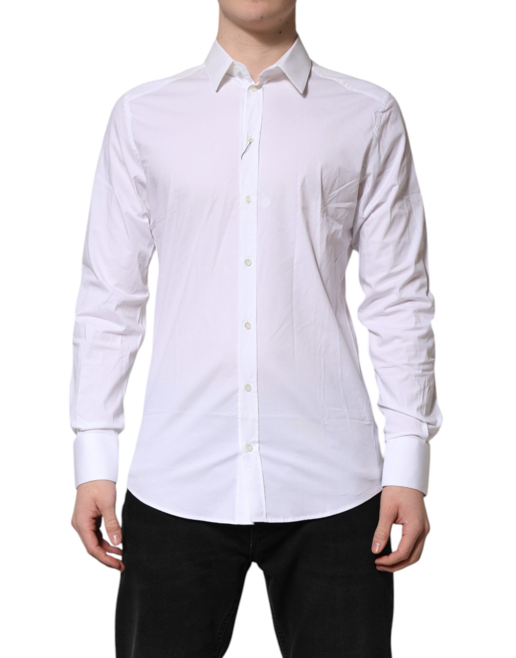 Dolce & Gabbana White GOLD Cotton Collared Dress Shirt Top | Regal Royce