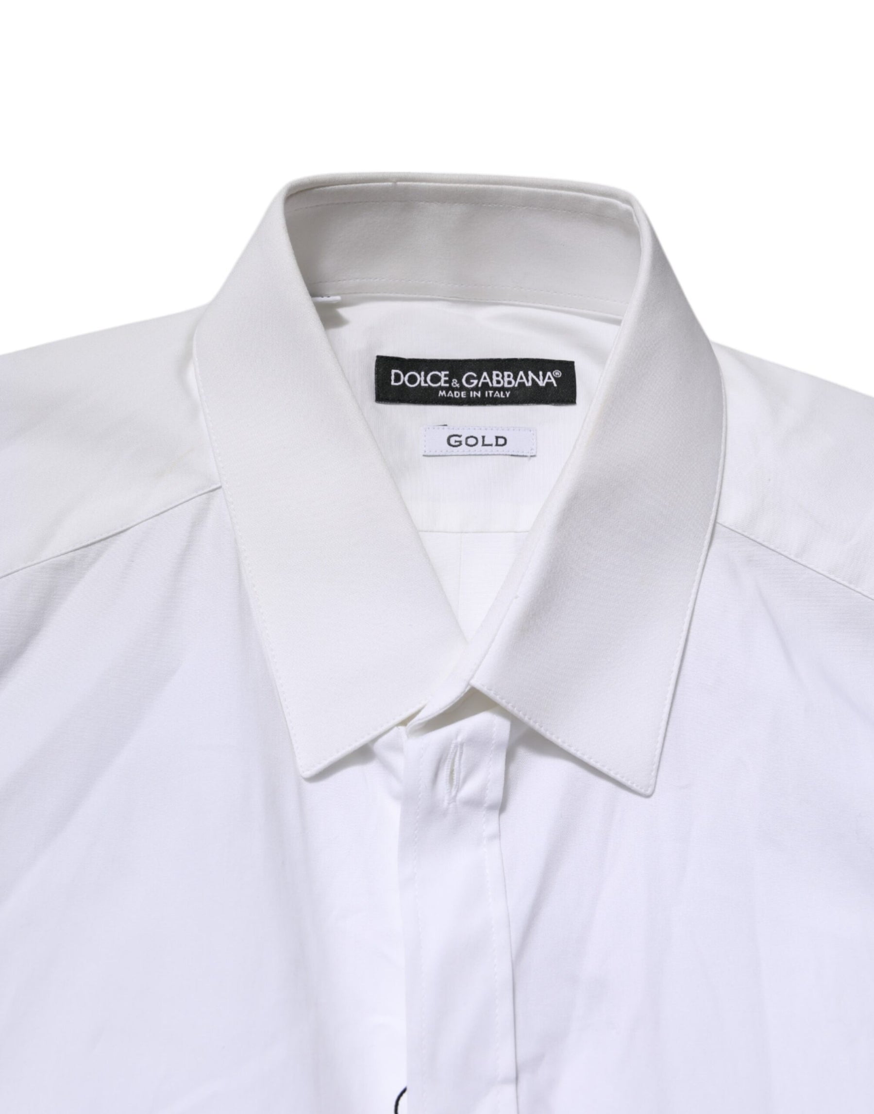 Dolce & Gabbana White GOLD Cotton Collared Dress Shirt Top | Regal Royce