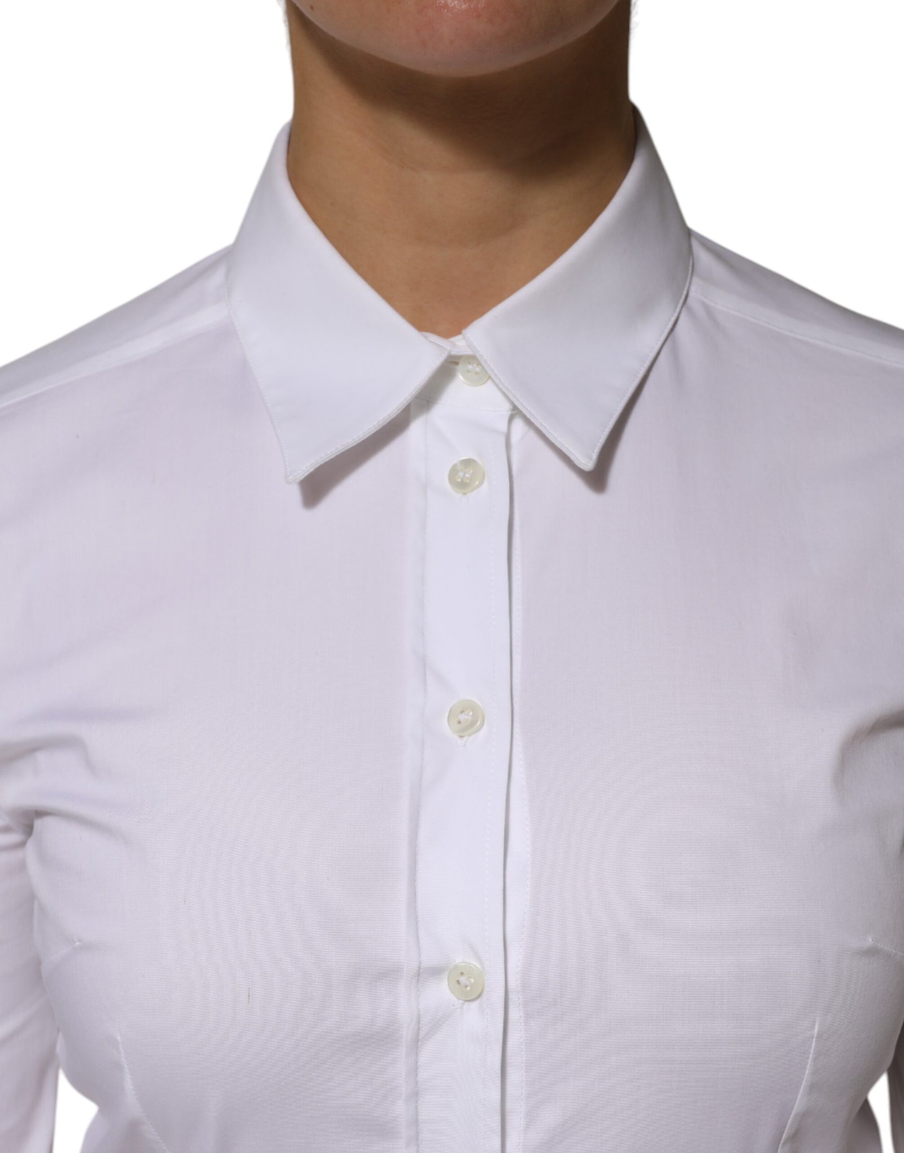 Dolce & Gabbana White Cotton Collared Long Sleeves Shirt Top | Regal Royce