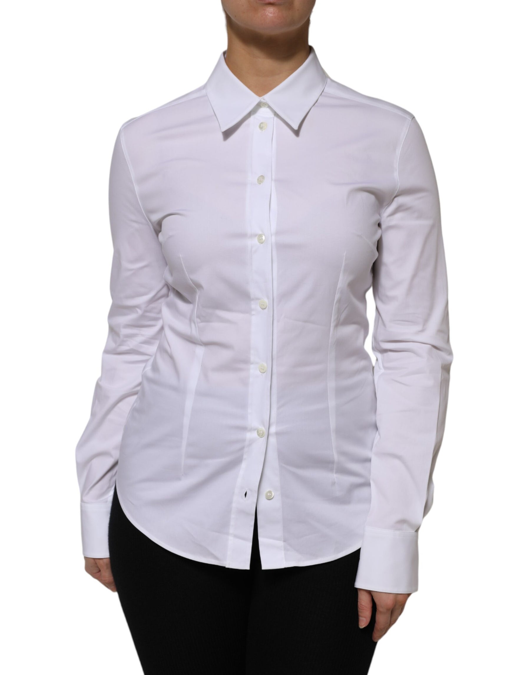 Dolce & Gabbana White Cotton Collared Long Sleeves Shirt Top | Regal Royce