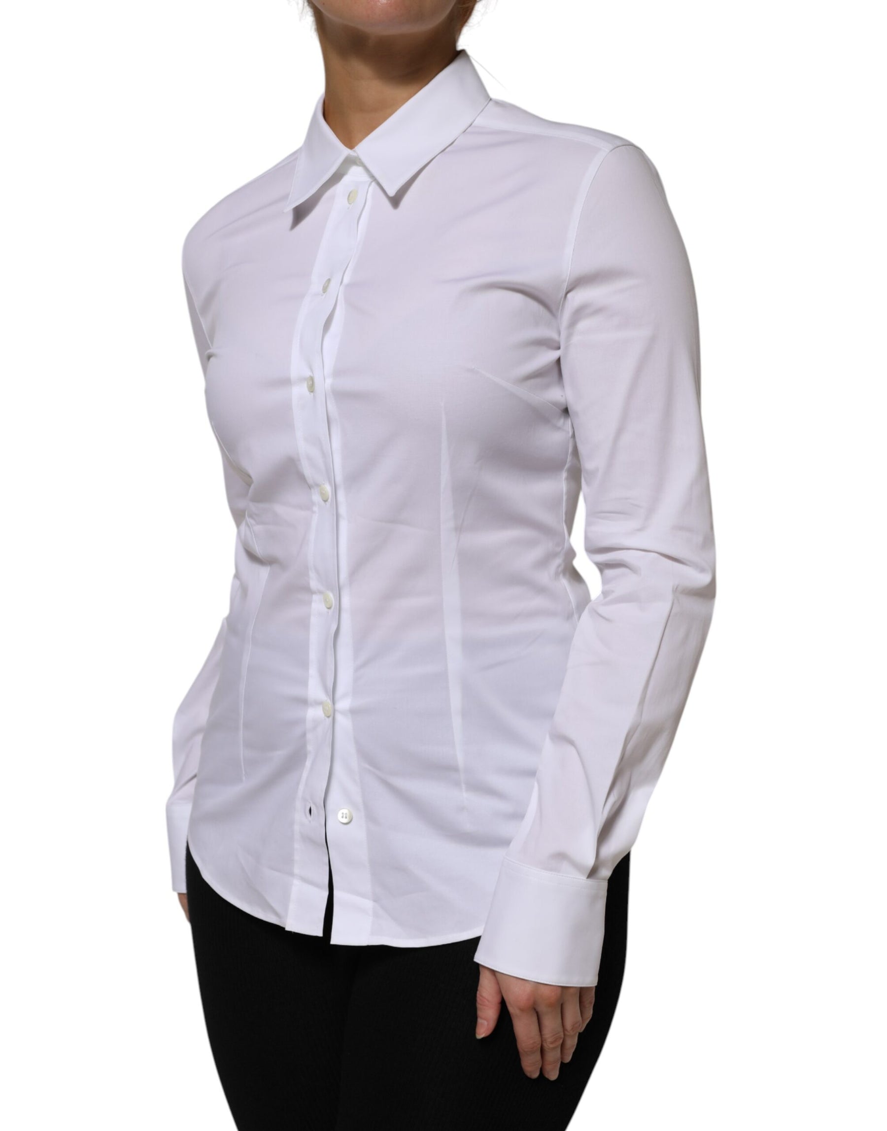 Dolce & Gabbana White Cotton Collared Long Sleeves Shirt Top | Regal Royce