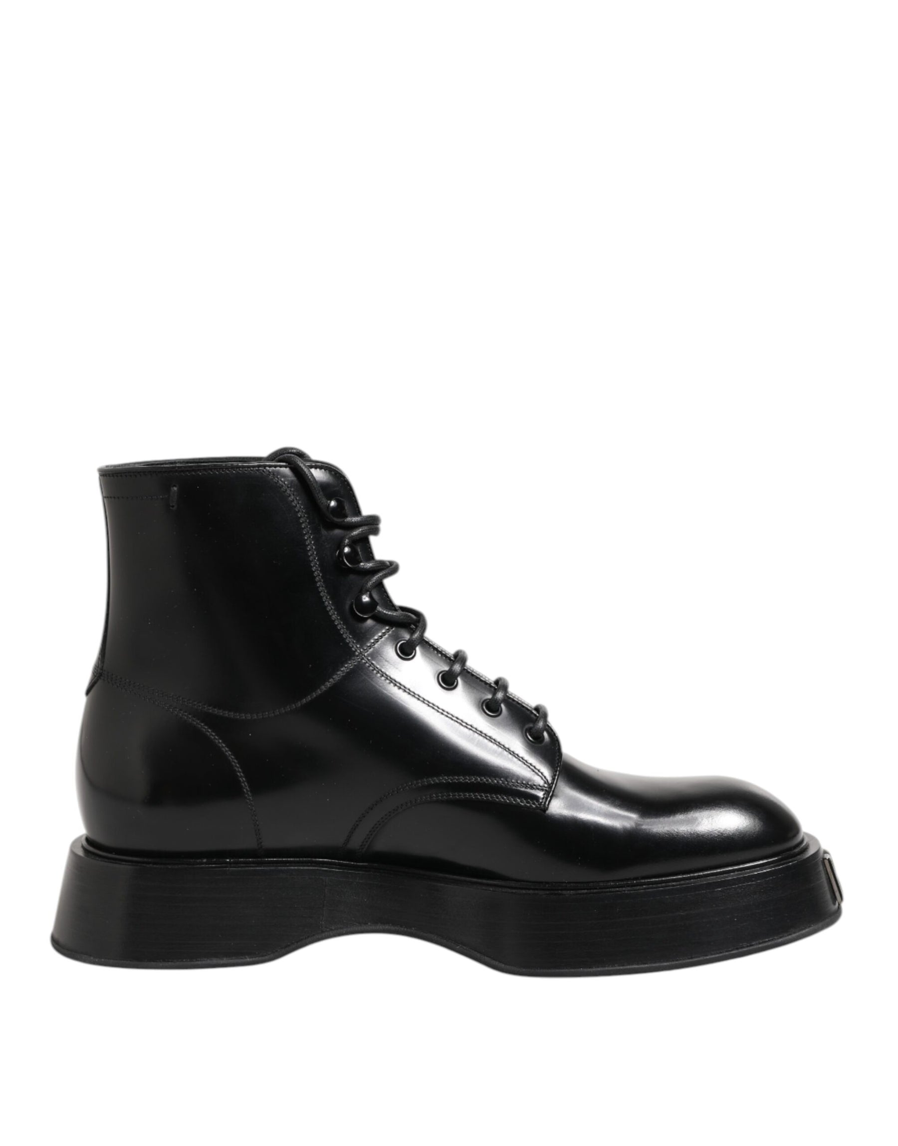 Dolce & Gabbana Black Leather Logo Ankle Boots Lace Up Shoes | Regal Royce
