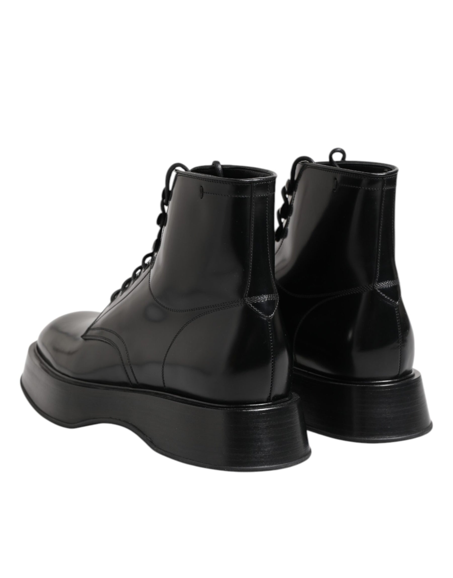 Dolce & Gabbana Black Leather Logo Ankle Boots Lace Up Shoes | Regal Royce