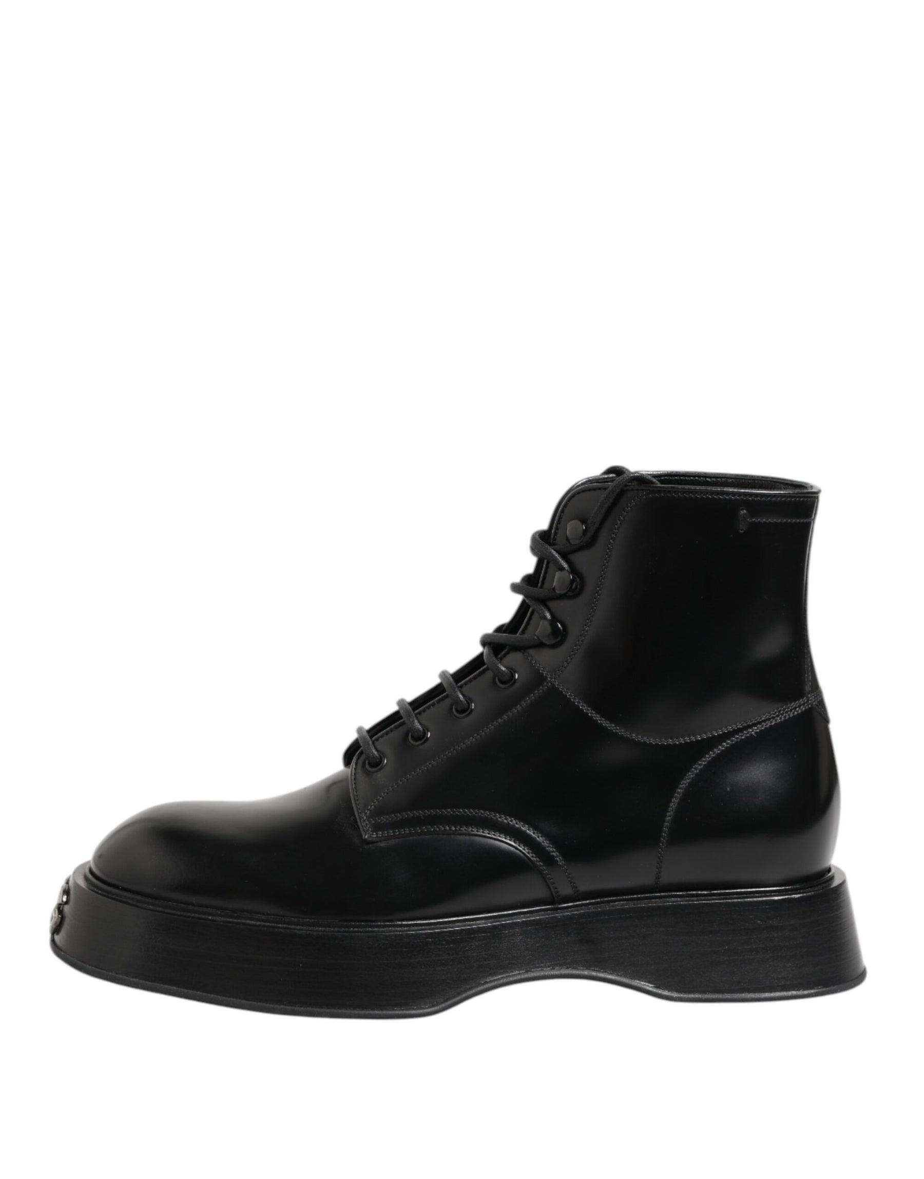 Dolce & Gabbana Black Leather Logo Ankle Boots Lace Up Shoes | Regal Royce