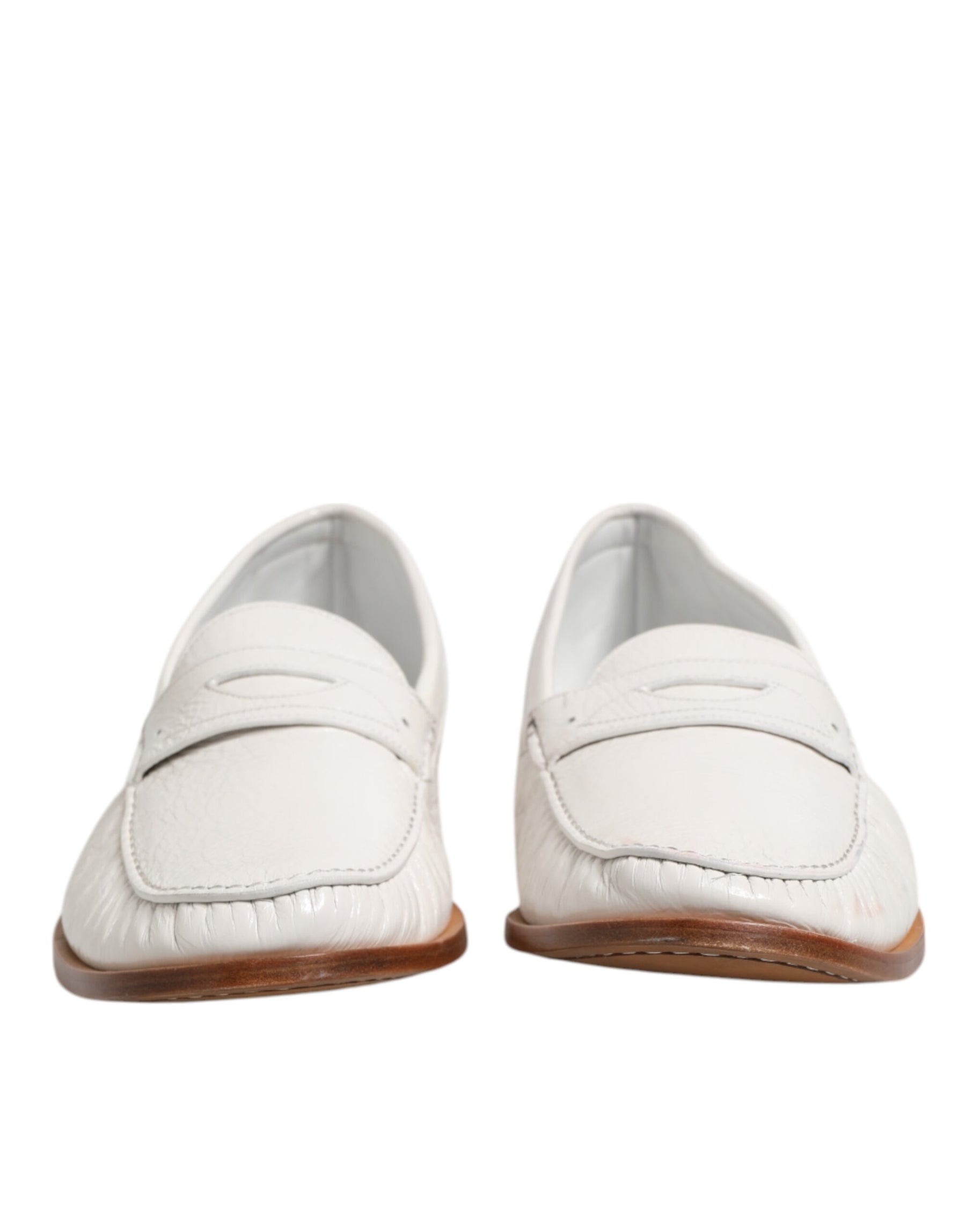 Dolce & Gabbana White Leather Loafers Moccasins Slip On Shoes | Regal Royce