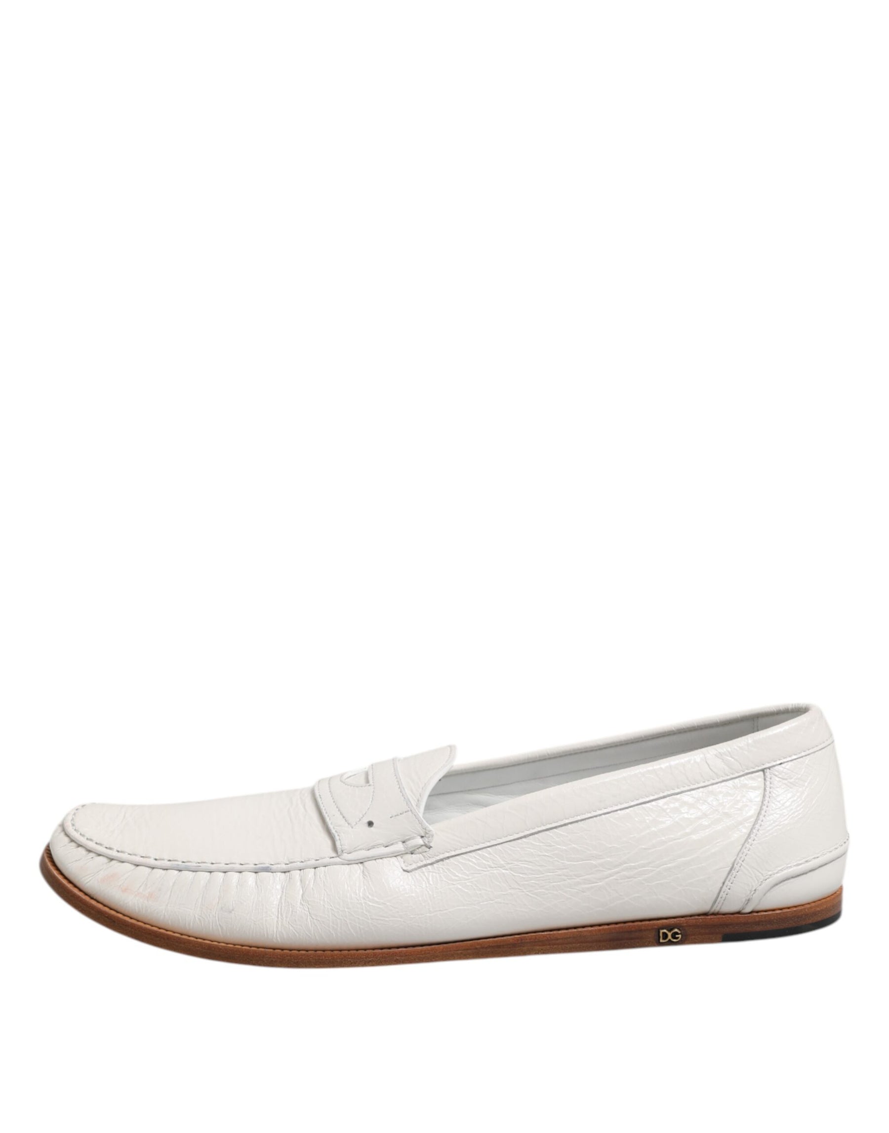 Dolce & Gabbana White Leather Loafers Moccasins Slip On Shoes | Regal Royce