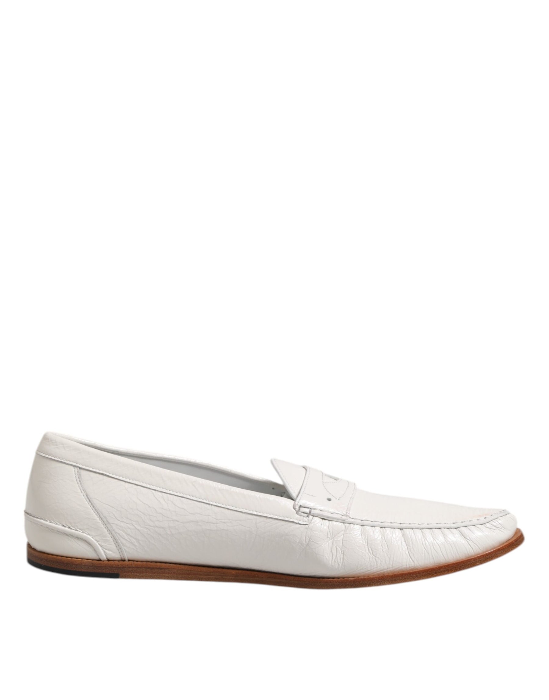 Dolce & Gabbana White Leather Loafers Moccasins Slip On Shoes | Regal Royce