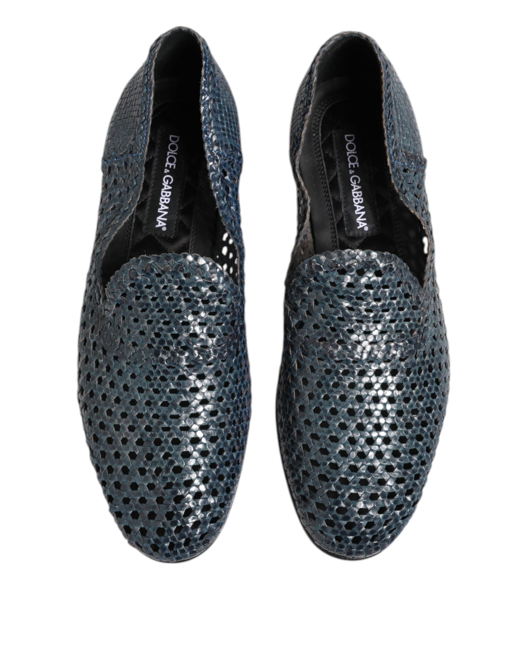 Dolce & Gabbana Blue Woven Leather Slip On Loafers Shoes | Regal Royce