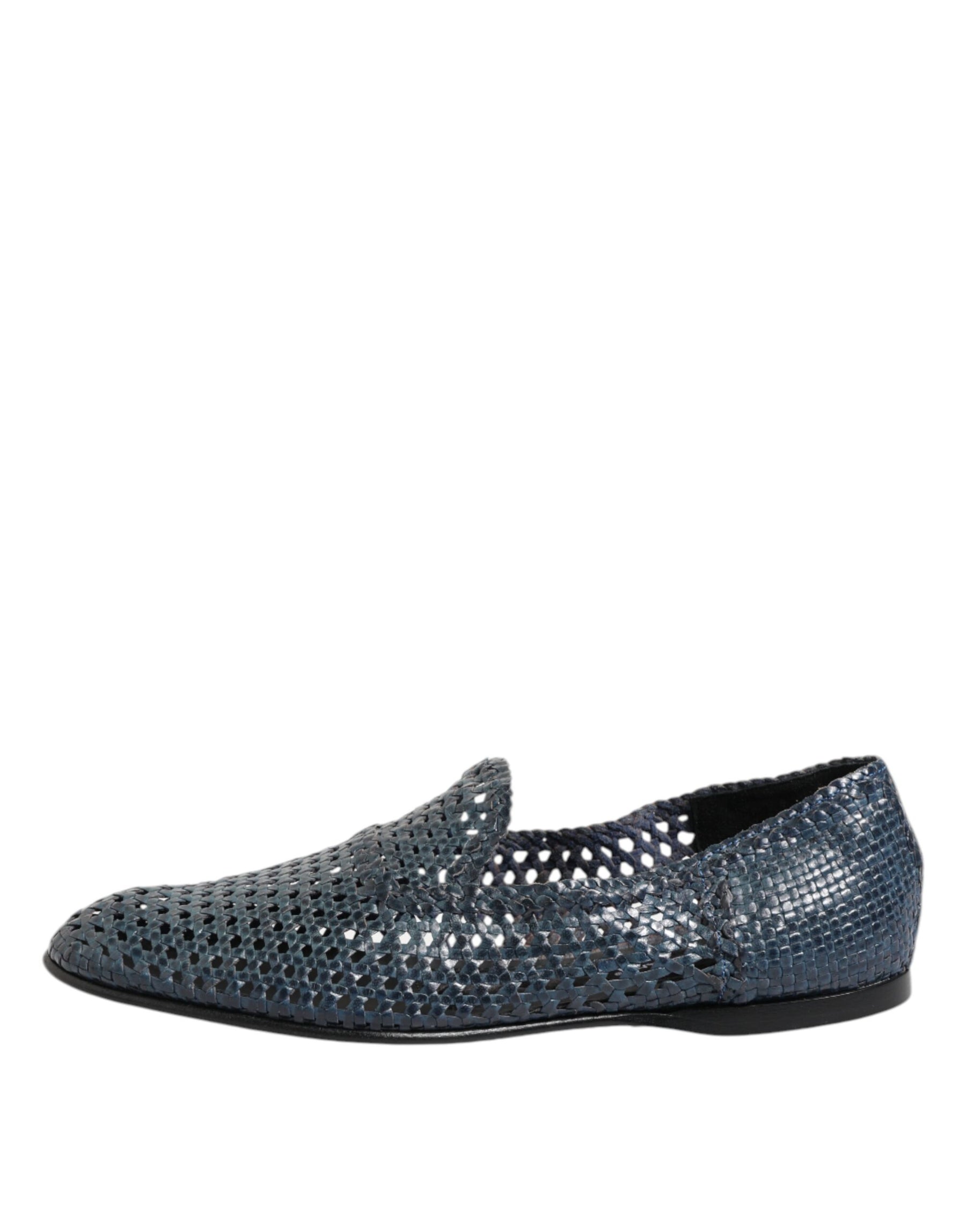 Dolce & Gabbana Blue Woven Leather Slip On Loafers Shoes | Regal Royce